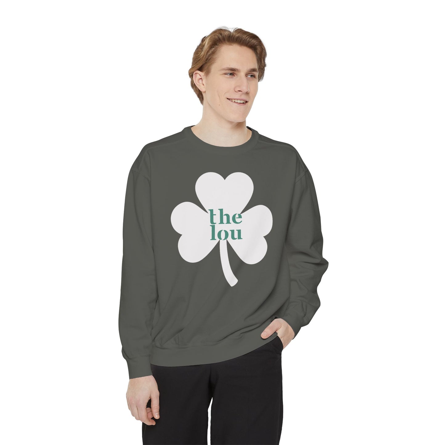 Simple St. Patricks Day sweatshirt, The Lou, St. Louis, customize your city, Color Comfort cute three leaf clover woman unisex sweatshirt.