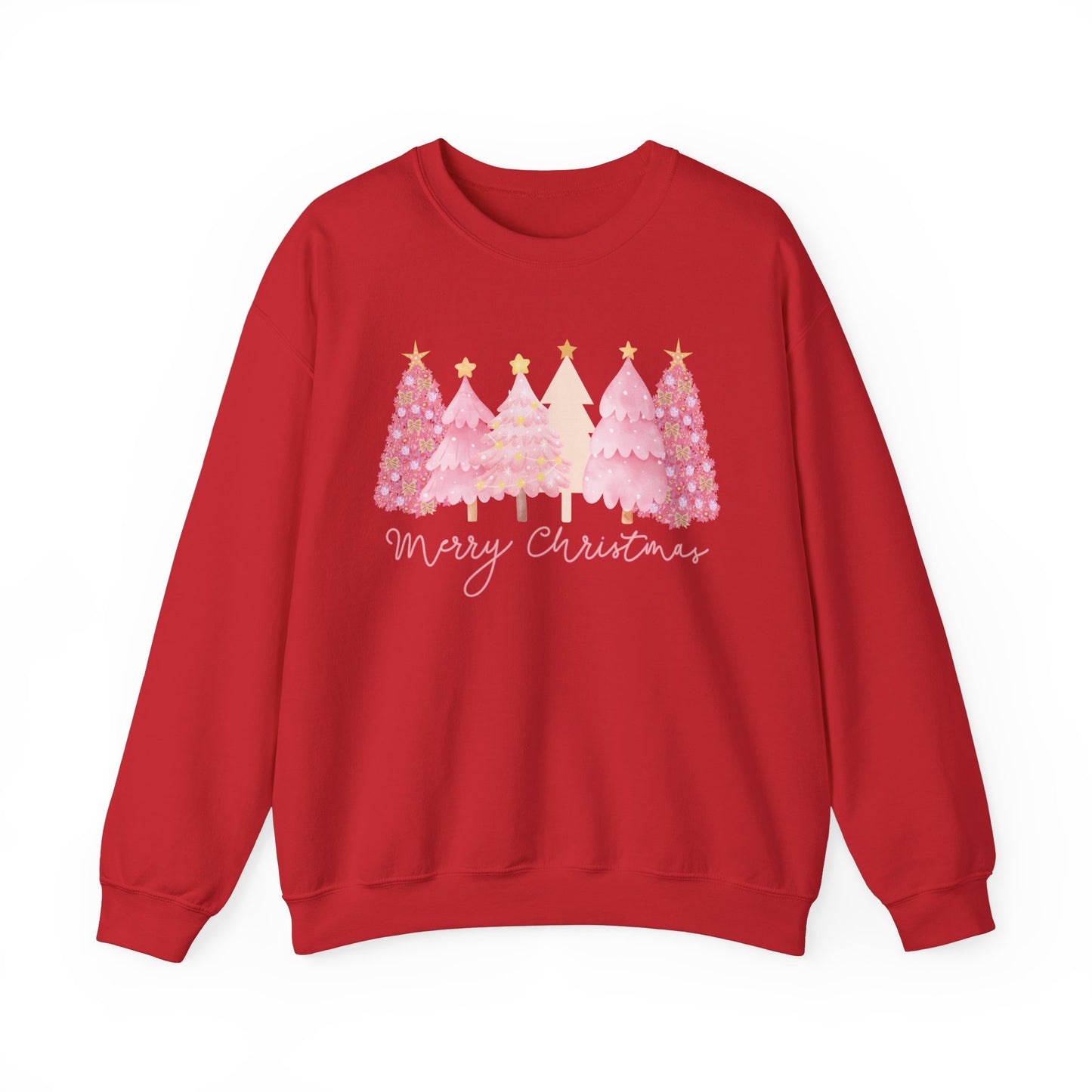 Cute pink Christmas Sweatshirt, beautiful pink and gold Christmas Trees