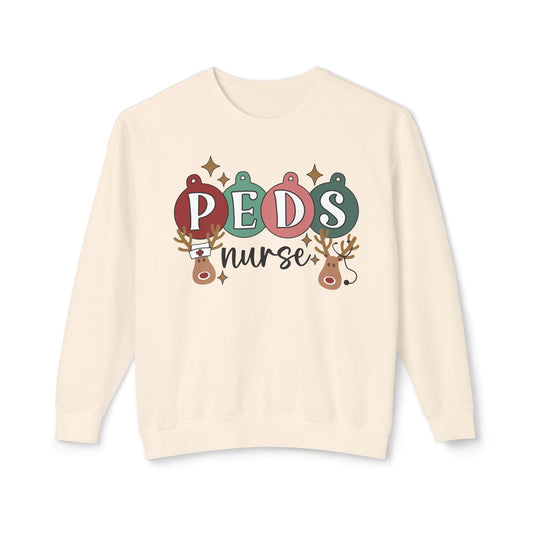 Peds Nurse Christmas Crew sweatshirt, comfort colors, gift for nurse, work holiday sweatshirt, reindeer sweatshirt, ornament sweatshirt