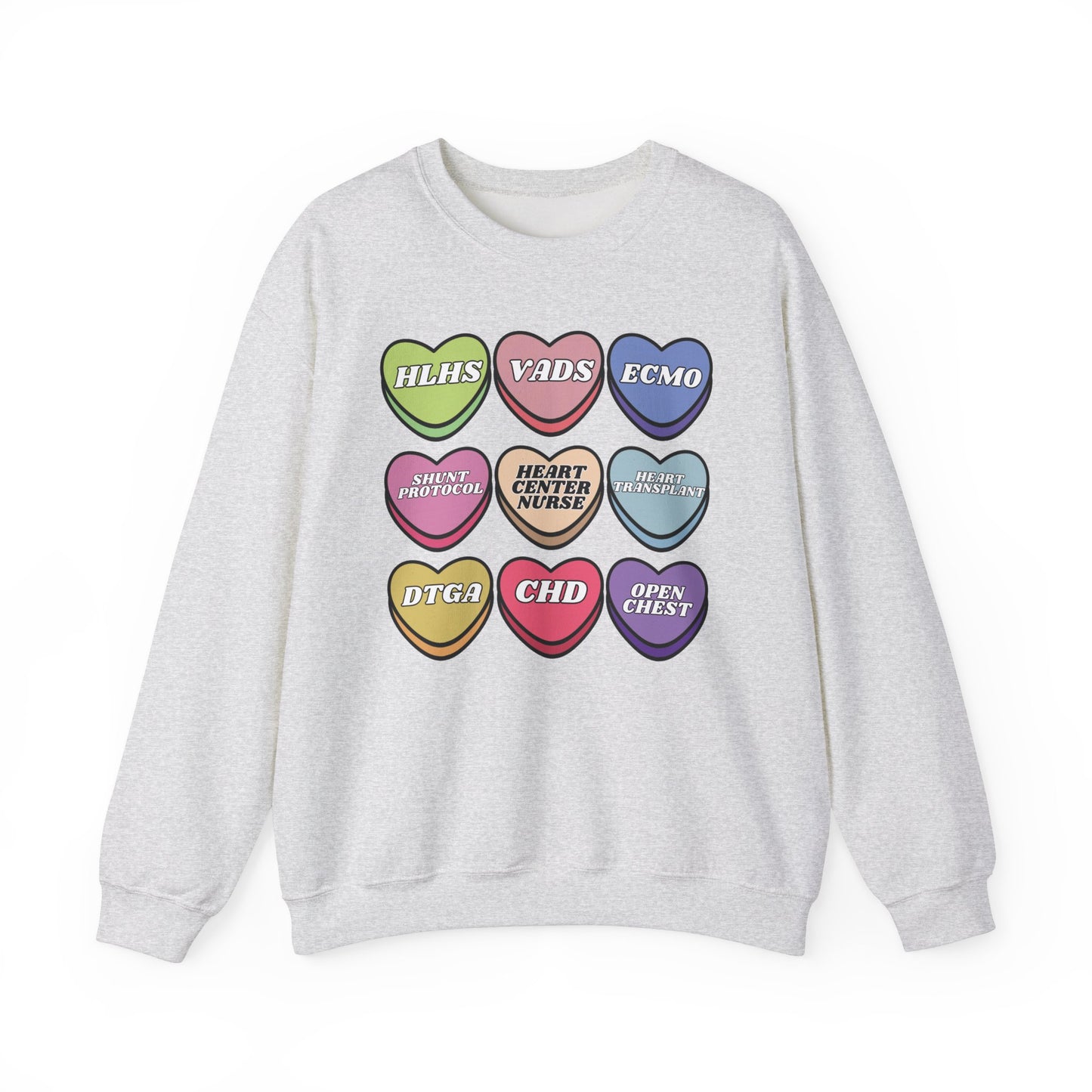 Heart Center Nurse Valentine’s Day Sweatshirt, Cute Candy Heart Sayings, match your coworkers this Valentine’s Day