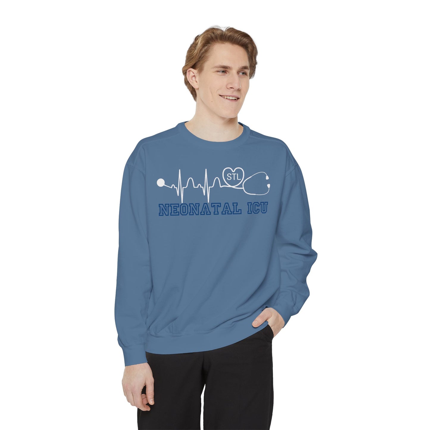 NICU STL EKG Comfort colors sweatshirt, cozy simple varsity letters EKG STL Heart Sweatshirt