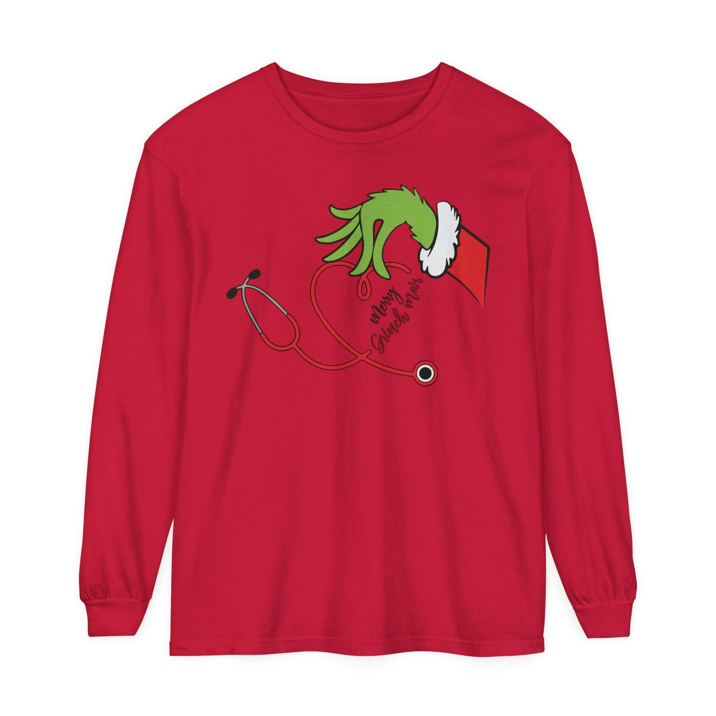 Merry Grinchmas, Santa Christmas sweater, comfort colors long sleeve, gift for any nurse this Holiday Season