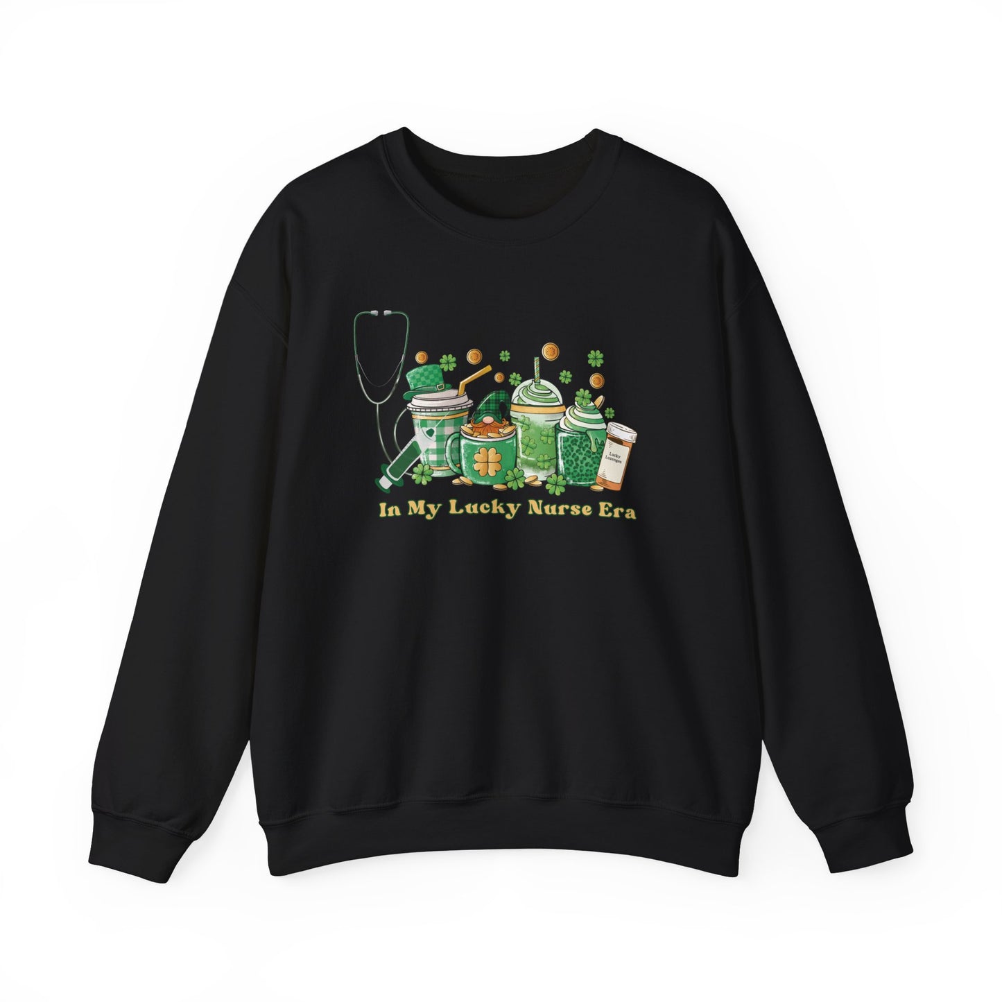 Nurse St. Patricks Sweatshirt , In my lucky Nurse Era, coffee, stethoscope, shots sweatshirt.
