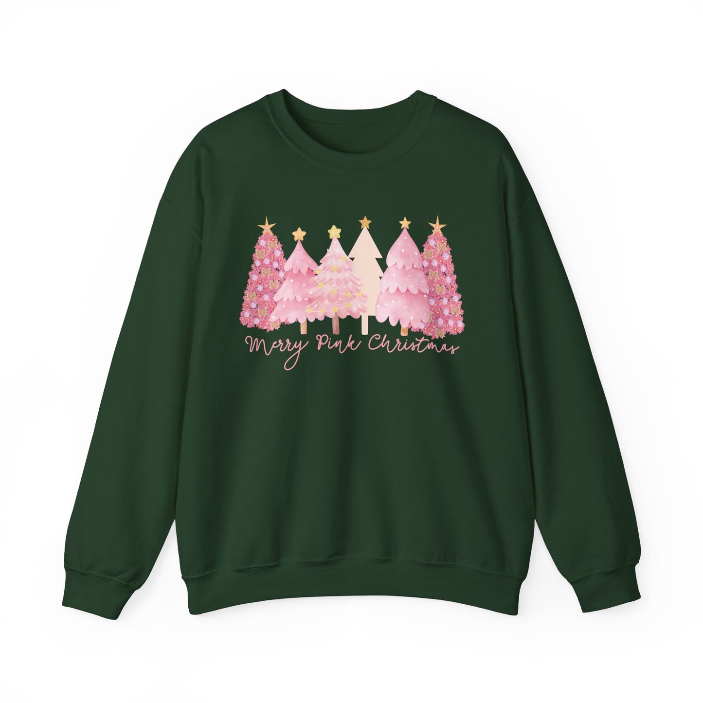 Merry Pink Christmas Sweatshirt, beautiful pink and gold Christmas Trees