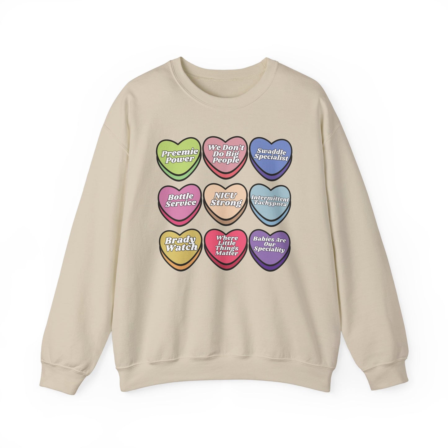 NICU Nurse Valentine’s Day Sweatshirt, Cute Candy Heart NICU Sayings, match your coworkers this Valentine’s Day