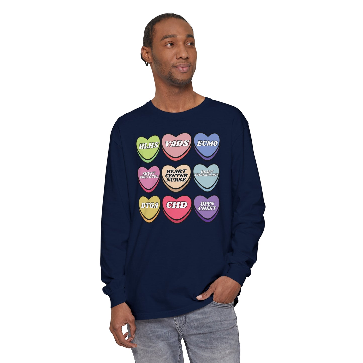 Heart Center Nurse Valentine’s Day comfy comfort colors Long , Cute Candy Heart Sayings, match your coworkers this Valentine’s Day