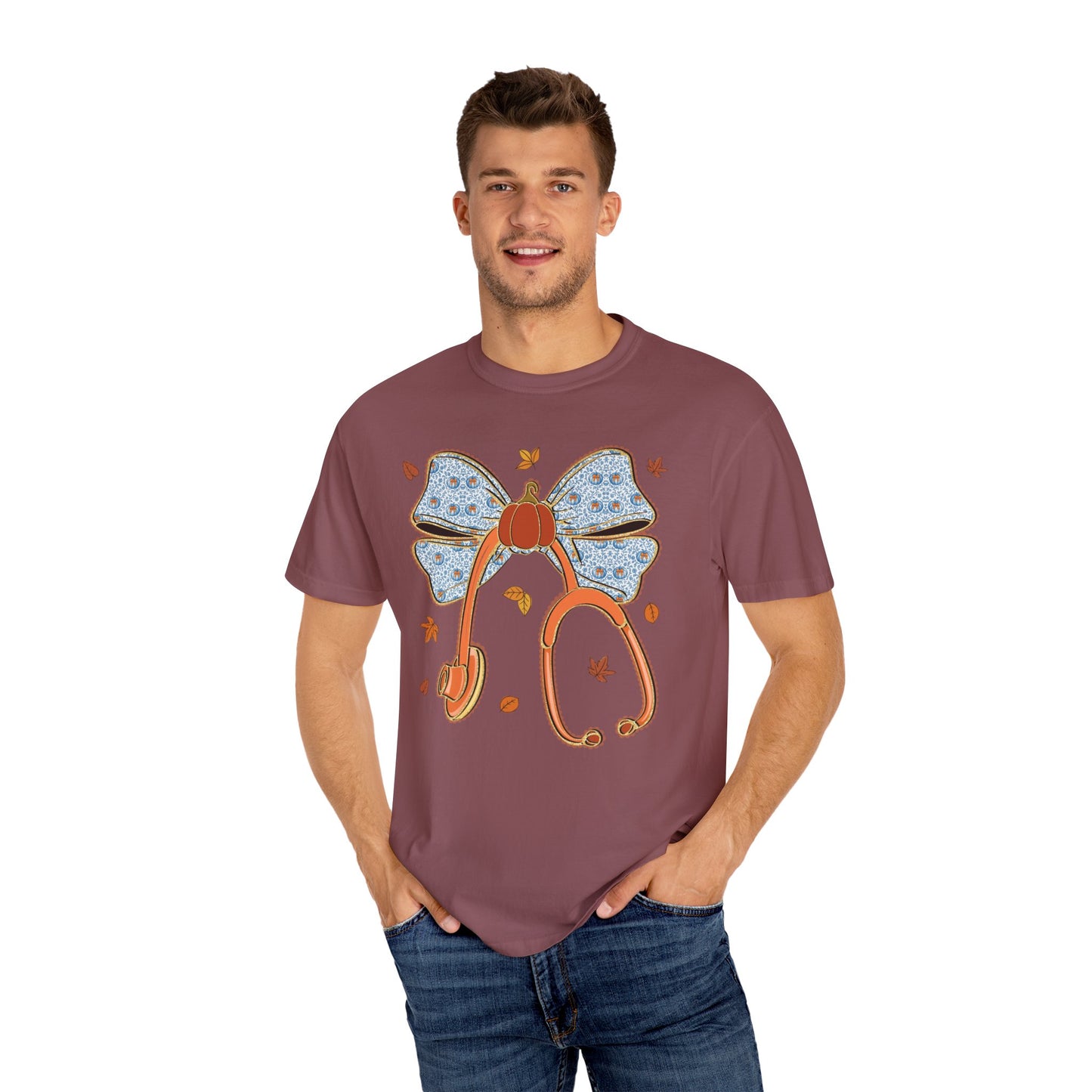 Stethoscope Bow PedsNurse Stethoscope heart, fall shirt, gift for nurse,cute holiday shirt, comfort colors, thanksgiving shirt