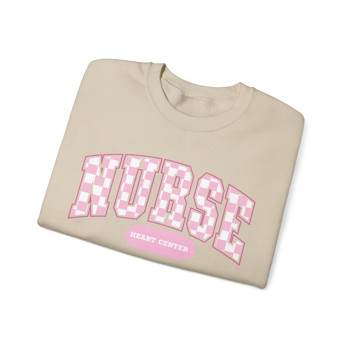 Retro Checkered Heart Center Varsity Letter Nurse Sweatshirt, Comfy Gildan Sweatshirt