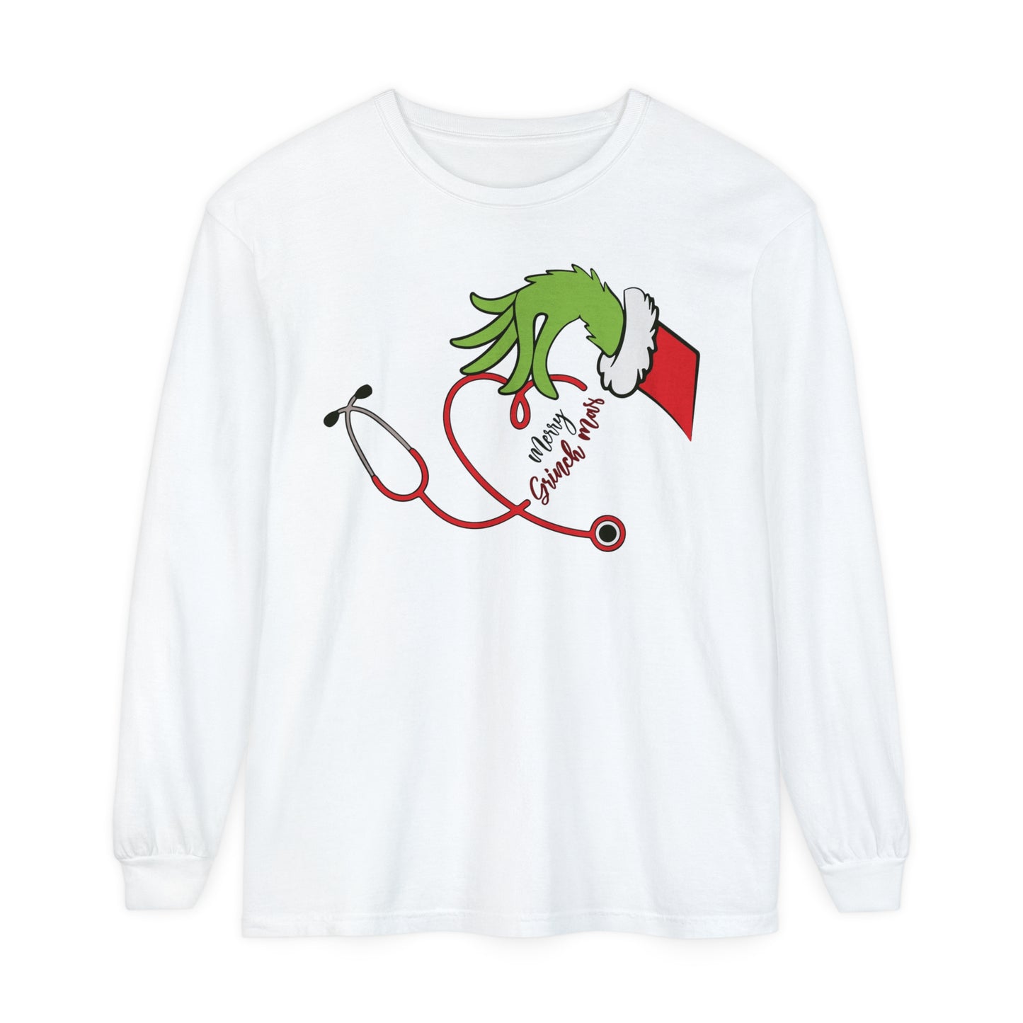 Merry Grinchmas, Santa Christmas sweater, comfort colors long sleeve, gift for any nurse this Holiday Season