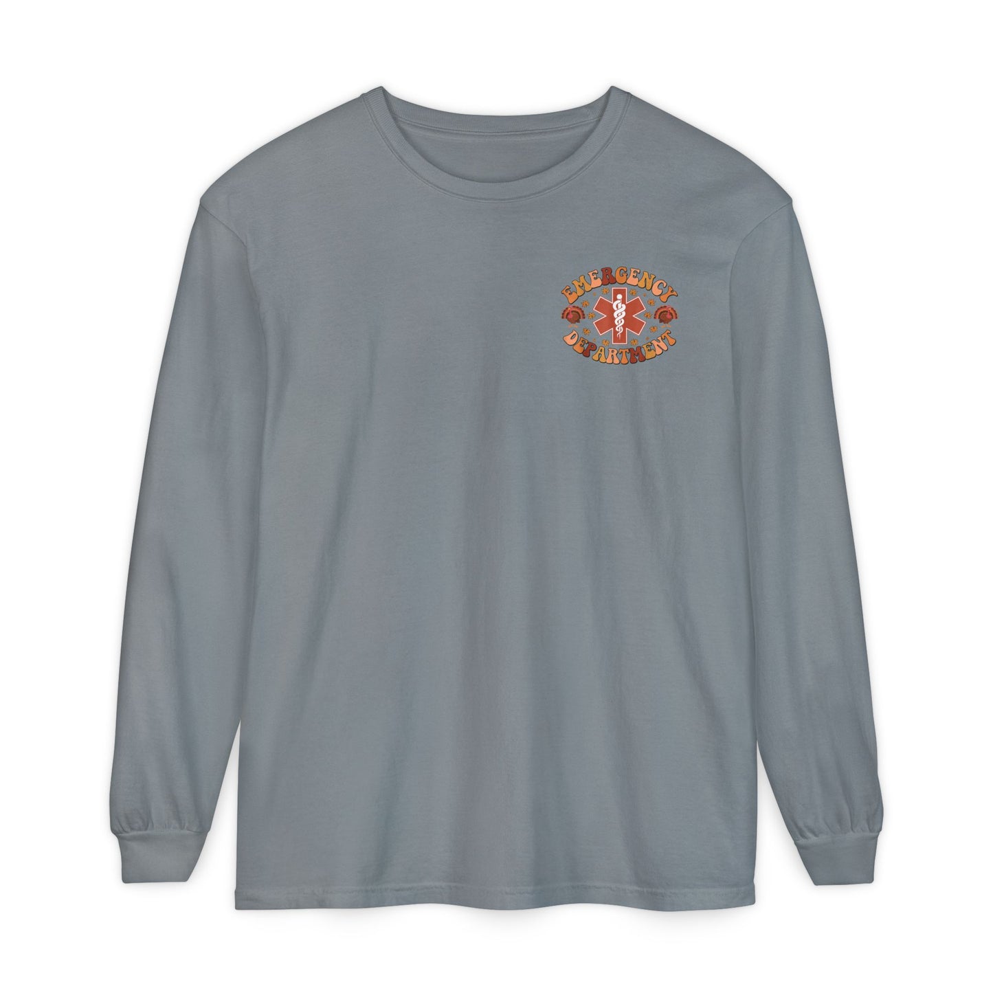 Turkey front ED sign, thanksgiving theme ED Nurse longsleeve , pediatric nurse shirt, comfort colors turkey nurse shirt, Peds nurse,fall nurse shirt