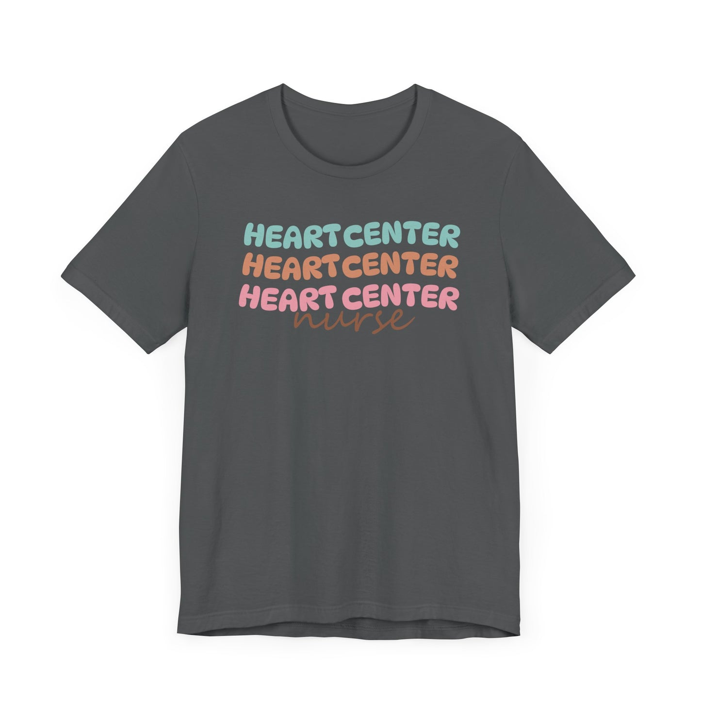 Rainbow Heart Center Bella Canvas Tshirt, multicolor tshirt perfect for work or out.