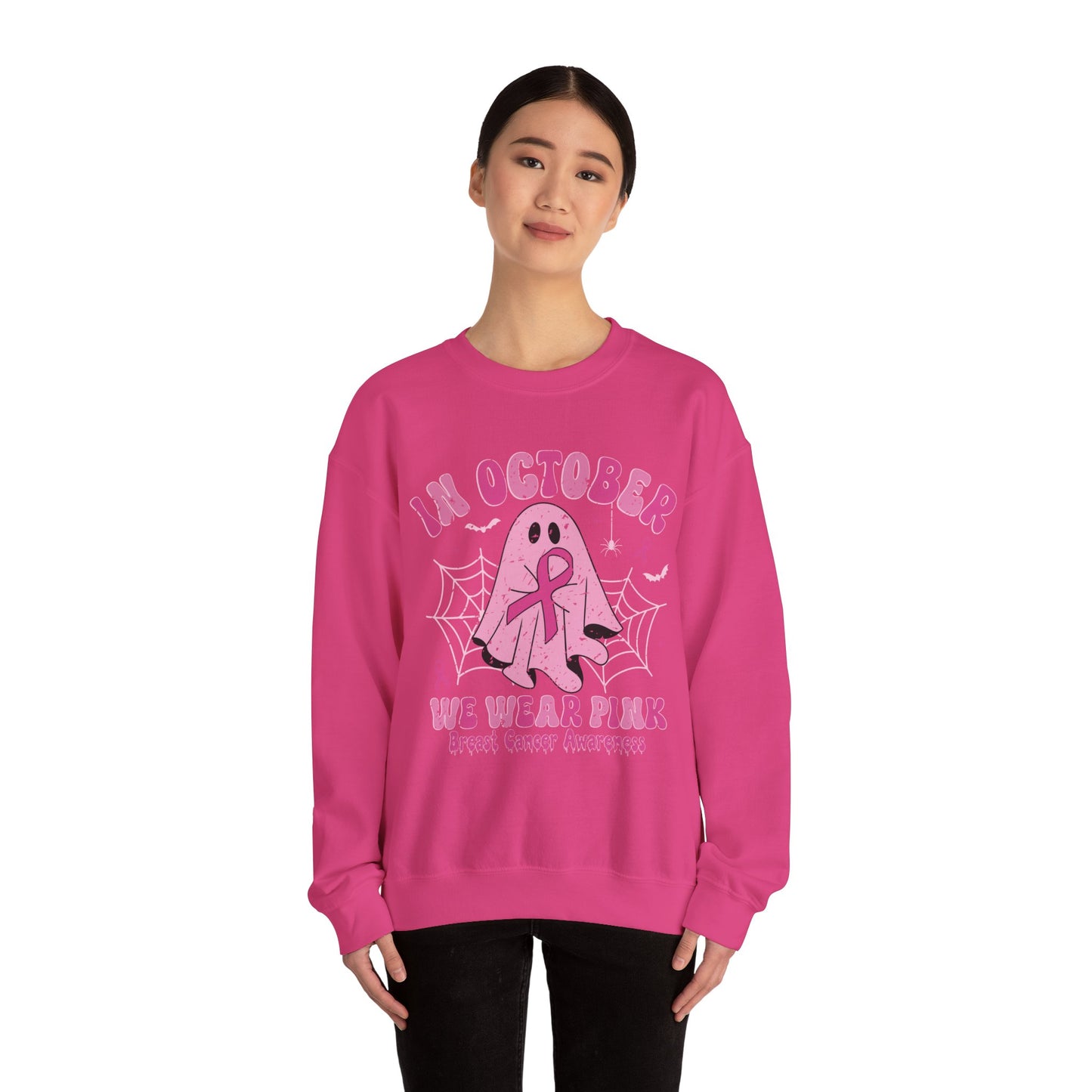 Cute Breast Cancer Awareness Ghost Sweatshirt, In October We Wear Pink, cozy sweatshirt to support breast cancer