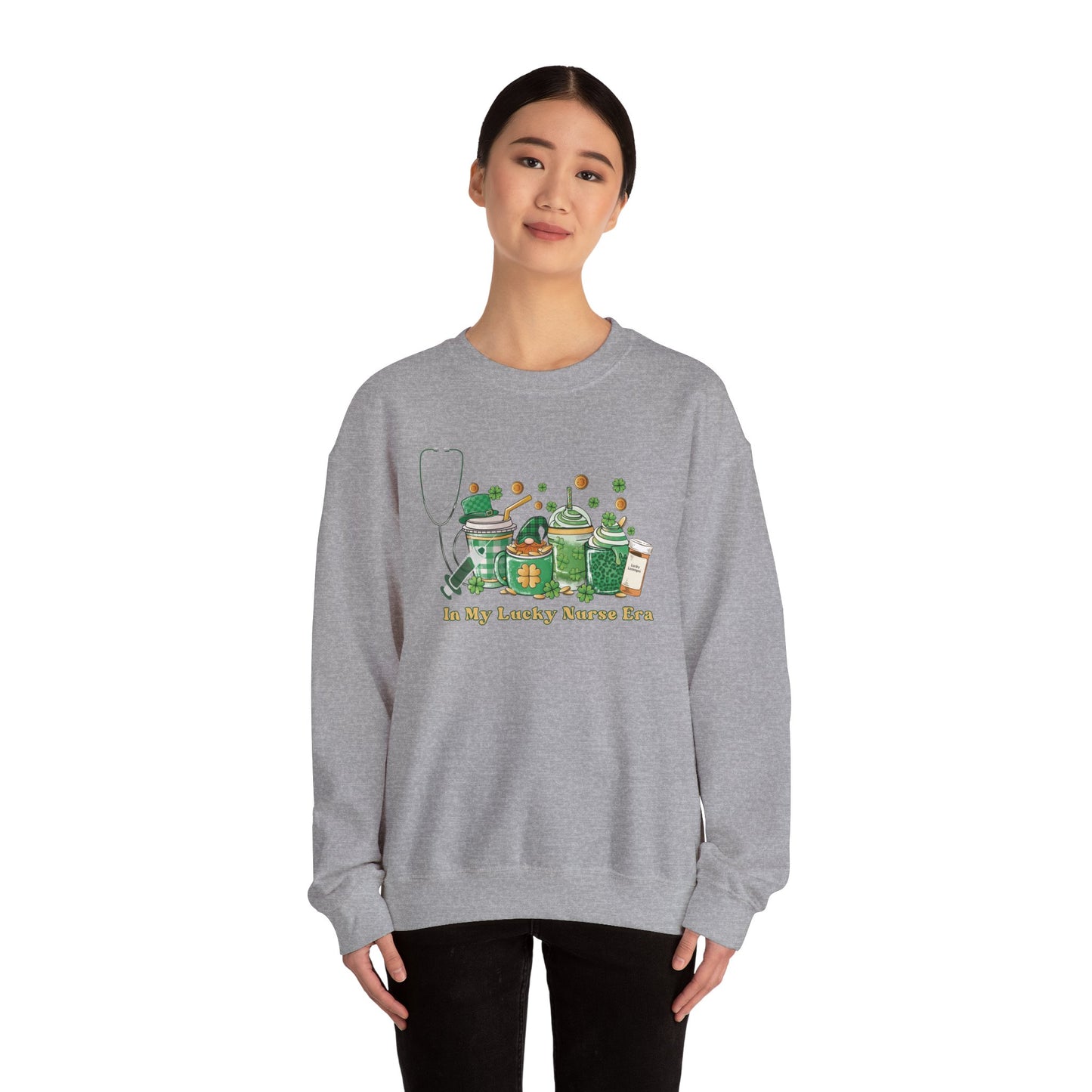 Nurse St. Patricks Sweatshirt , In my lucky Nurse Era, coffee, stethoscope, shots sweatshirt.