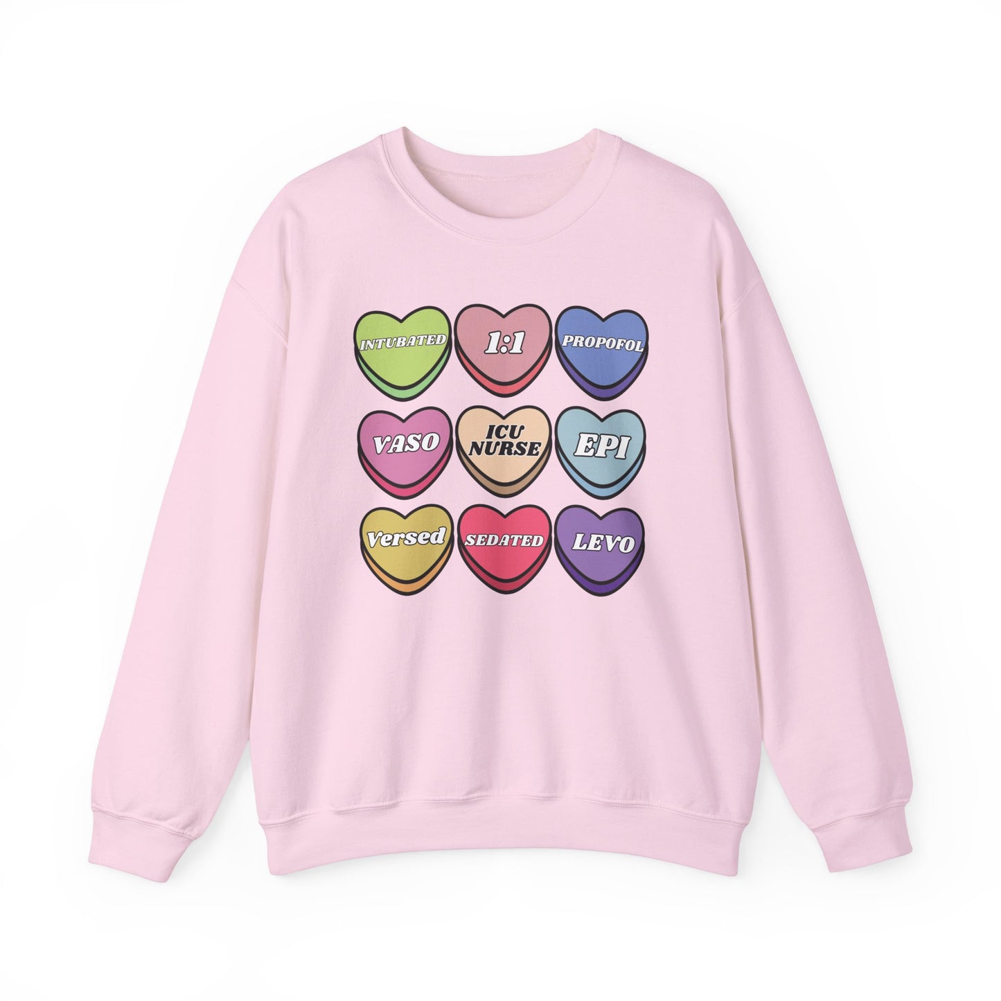 ICU Nurse Valentine’s Day Sweatshirt, Cute Candy Heart NICU Sayings, match your coworkers this Valentine’s Day