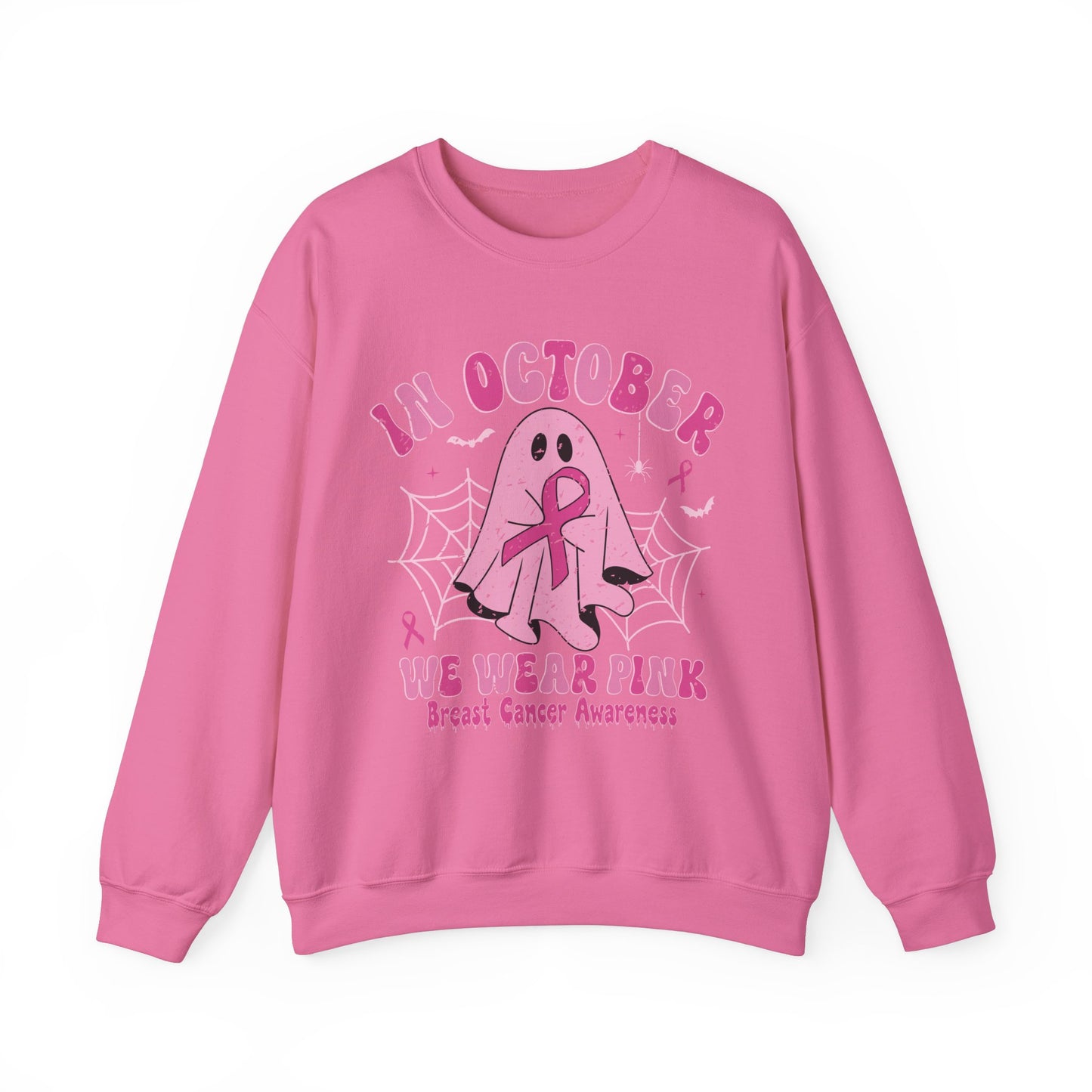 Cute Breast Cancer Awareness Ghost Sweatshirt, In October We Wear Pink, cozy sweatshirt to support breast cancer