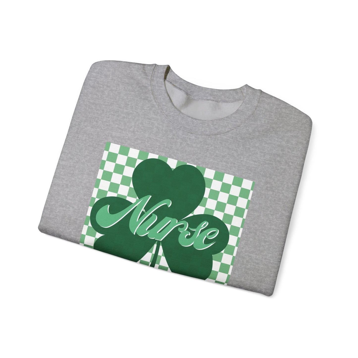 Retro Green Checkered Clover Nurse St. Patricks Clover Sweatshirt,  Heart RN, nurse, retro lucky nurse, ED RN Nurse St. Pattys Sweatshirt