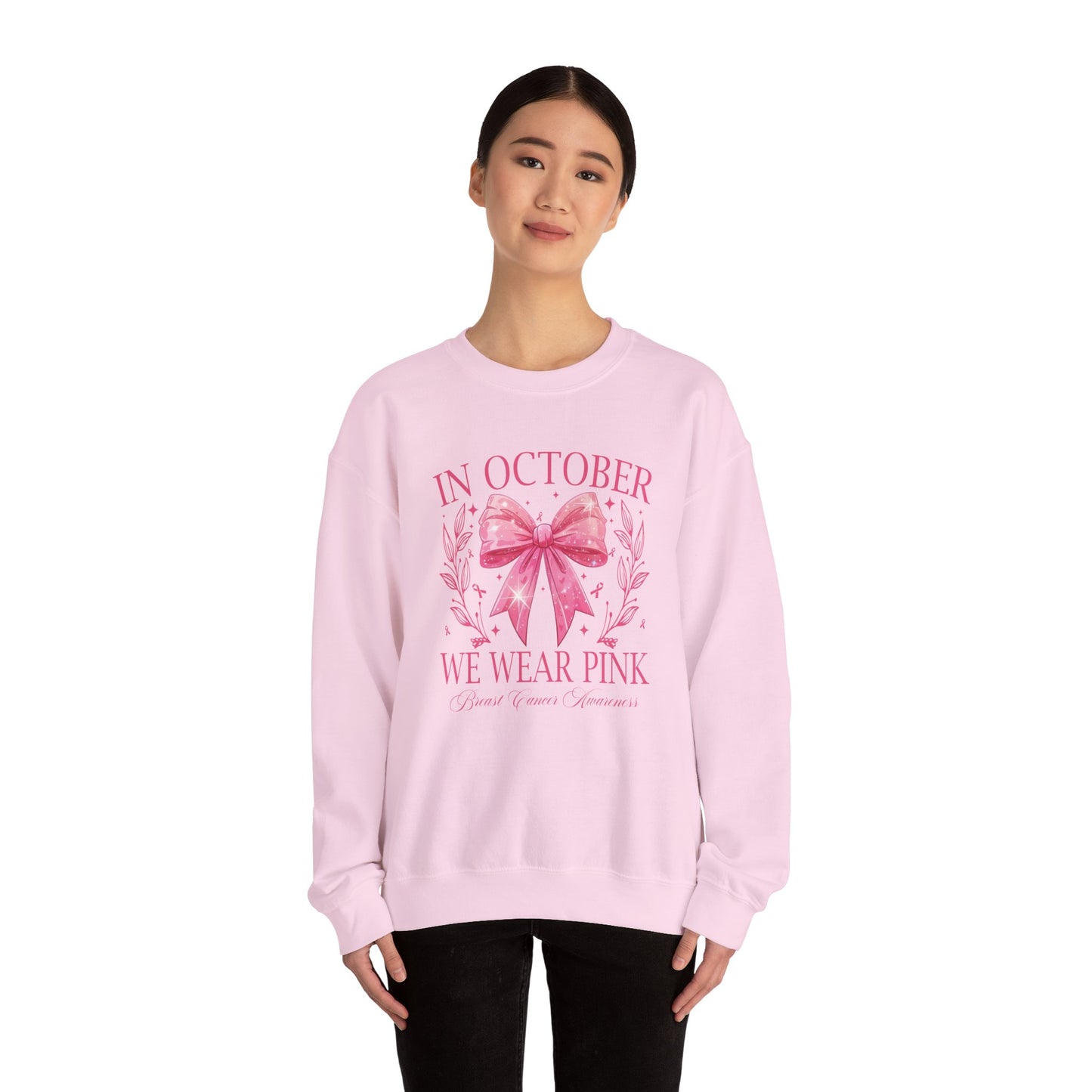 Cute pink pumpkin, In October we wear pink !Gildan cozy Breast Cancer Awareness Ghost Sweatshirt, In October We Wear Pink, cozy sweatshirt to support breast cancer