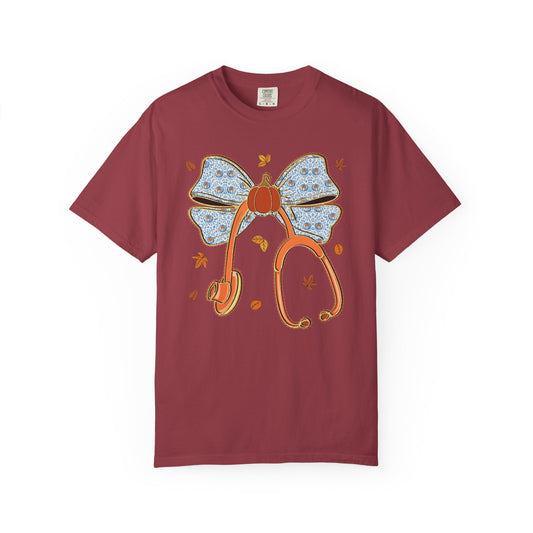 Stethoscope Bow PedsNurse Stethoscope heart, fall shirt, gift for nurse,cute holiday shirt, comfort colors, thanksgiving shirt