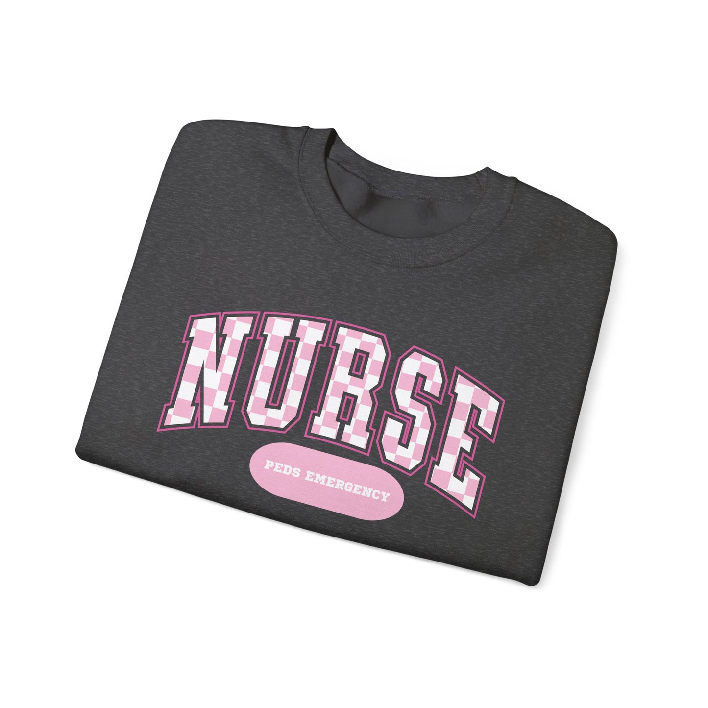 Retro Checkered Peds Emergency Varsity Letter Nurse Sweatshirt