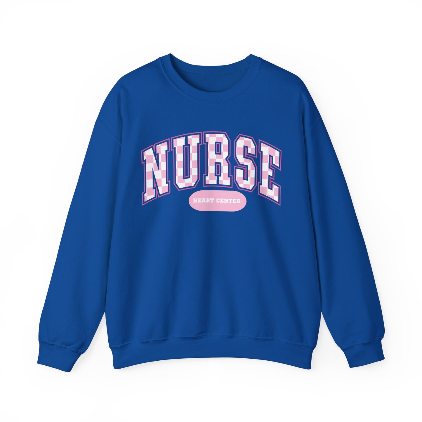 Retro Checkered Heart Center Varsity Letter Nurse Sweatshirt, Comfy Gildan Sweatshirt