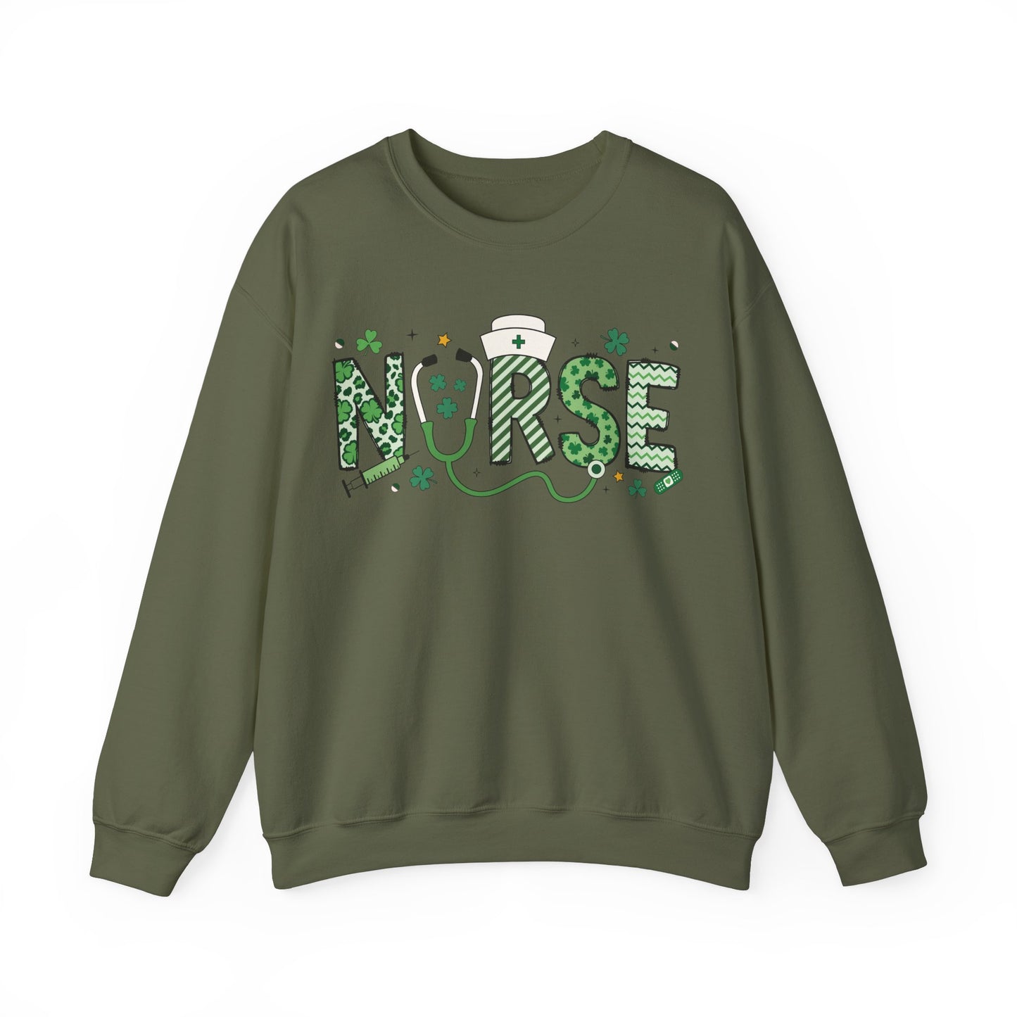 Festive Nurse St. Patricks Day Sweatshirt,  RN sweatershirt, ER Nurse, NICU Nurse, PICU nurse, clover, lucky nurse sweatshirt.
