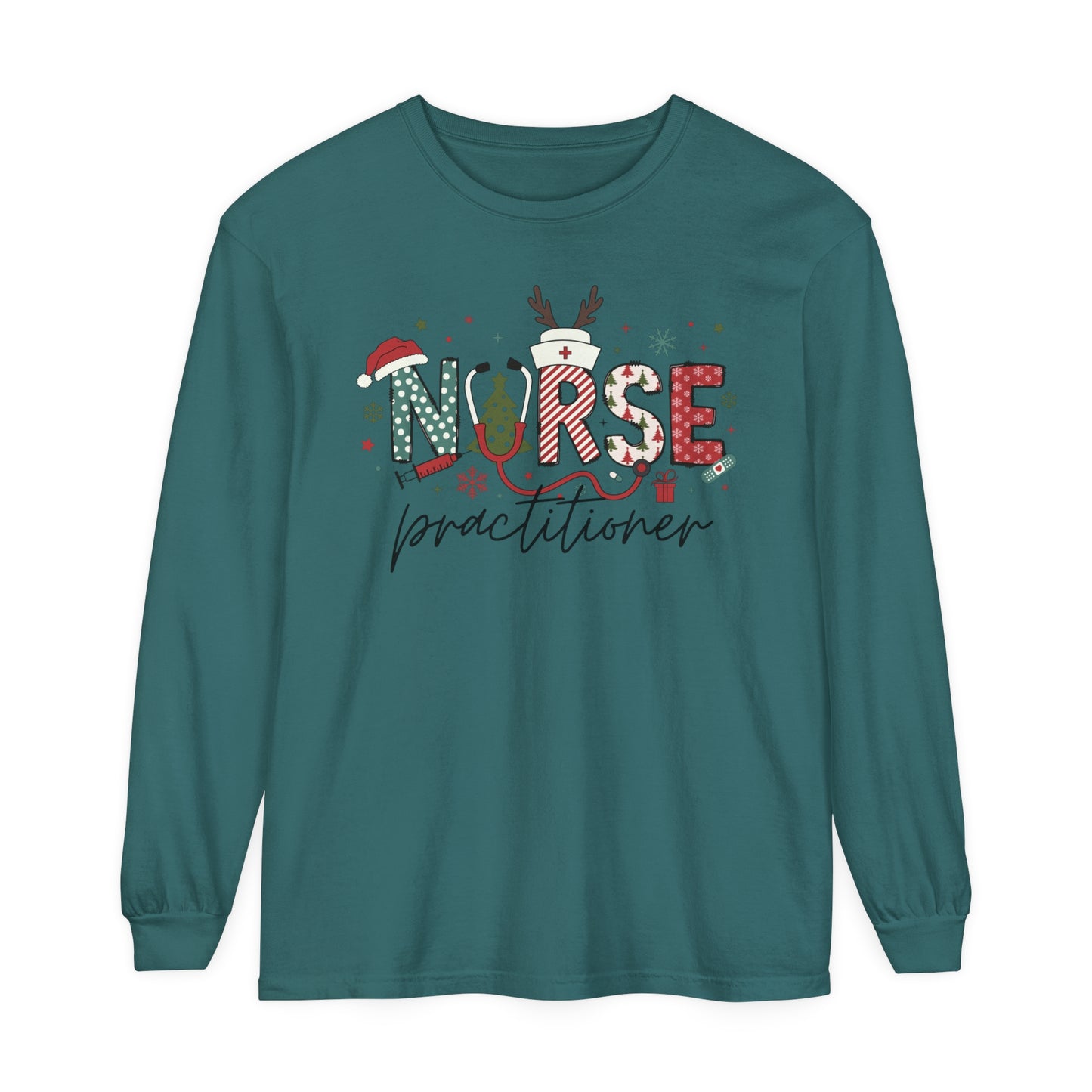 Nurse practitioner Christmas Shirt, Comfort Colors Long Sleeve, festive Christmas  Nurse practitioner , gift for any Peds nurse!