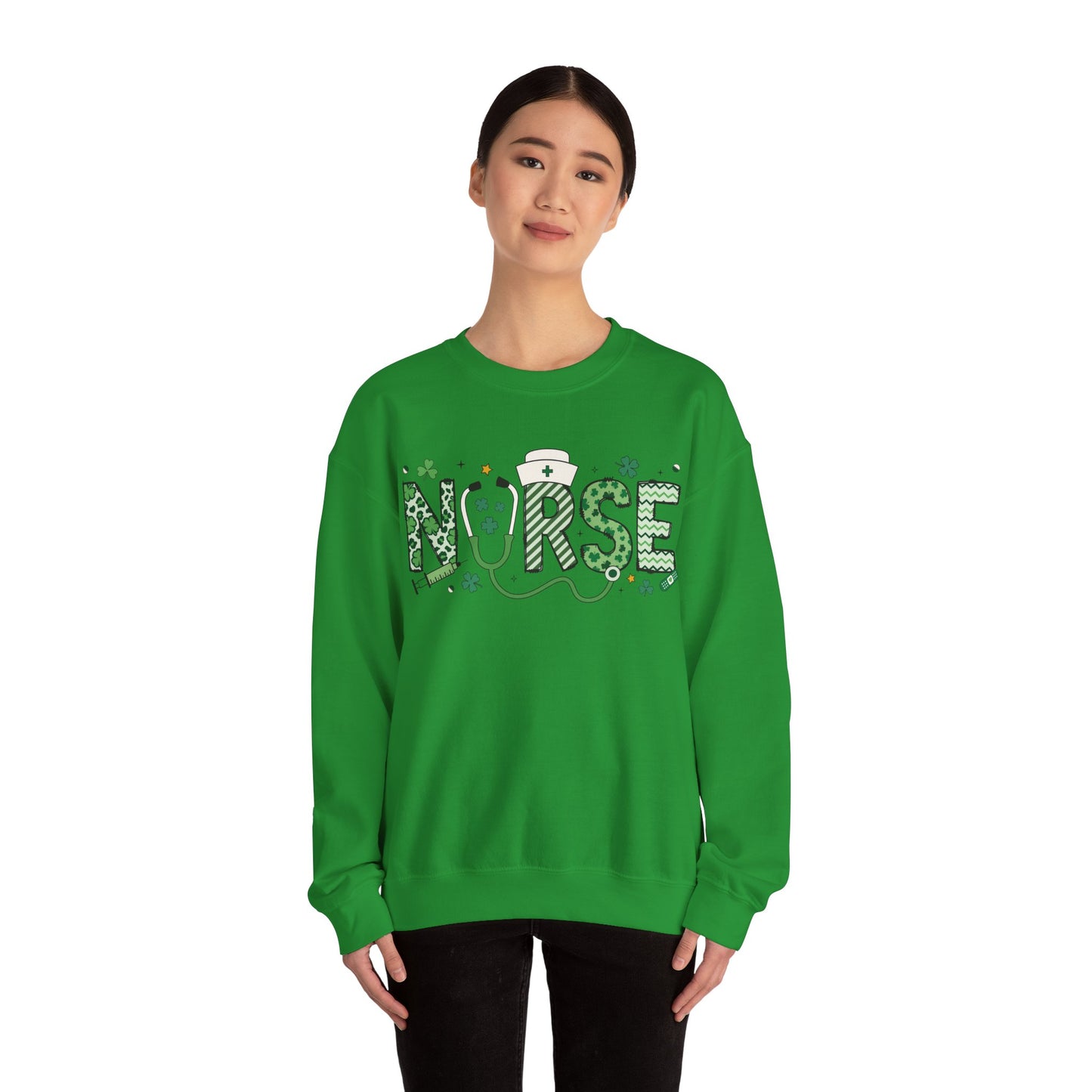 Festive Nurse St. Patricks Day Sweatshirt,  RN sweatershirt, ER Nurse, NICU Nurse, PICU nurse, clover, lucky nurse sweatshirt.