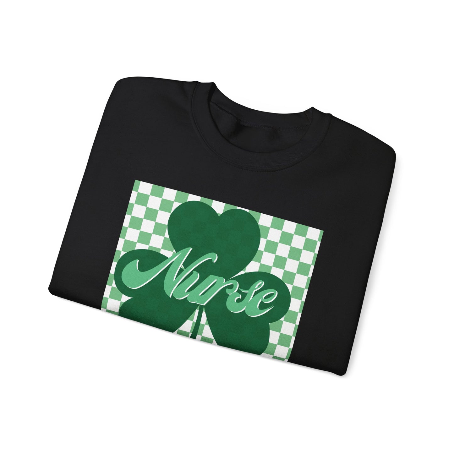 Retro Green Checkered Clover Nurse St. Patricks Clover Sweatshirt,  Heart RN, nurse, retro lucky nurse, ED RN Nurse St. Pattys Sweatshirt