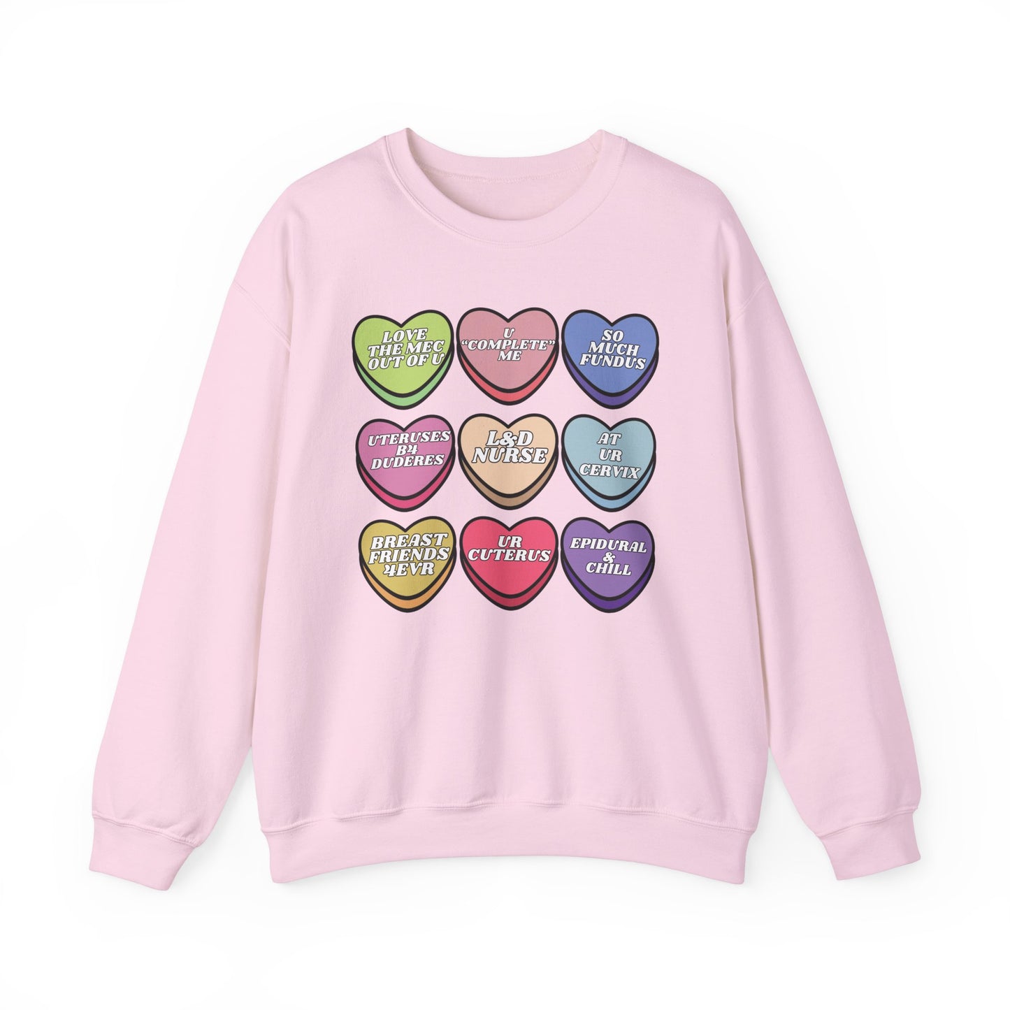 L&D Nurse Valentine’s Day Candy Heart Sweatshirt, funny Labor and Delivery  sayings, match your coworkers this Valentine’s Day
