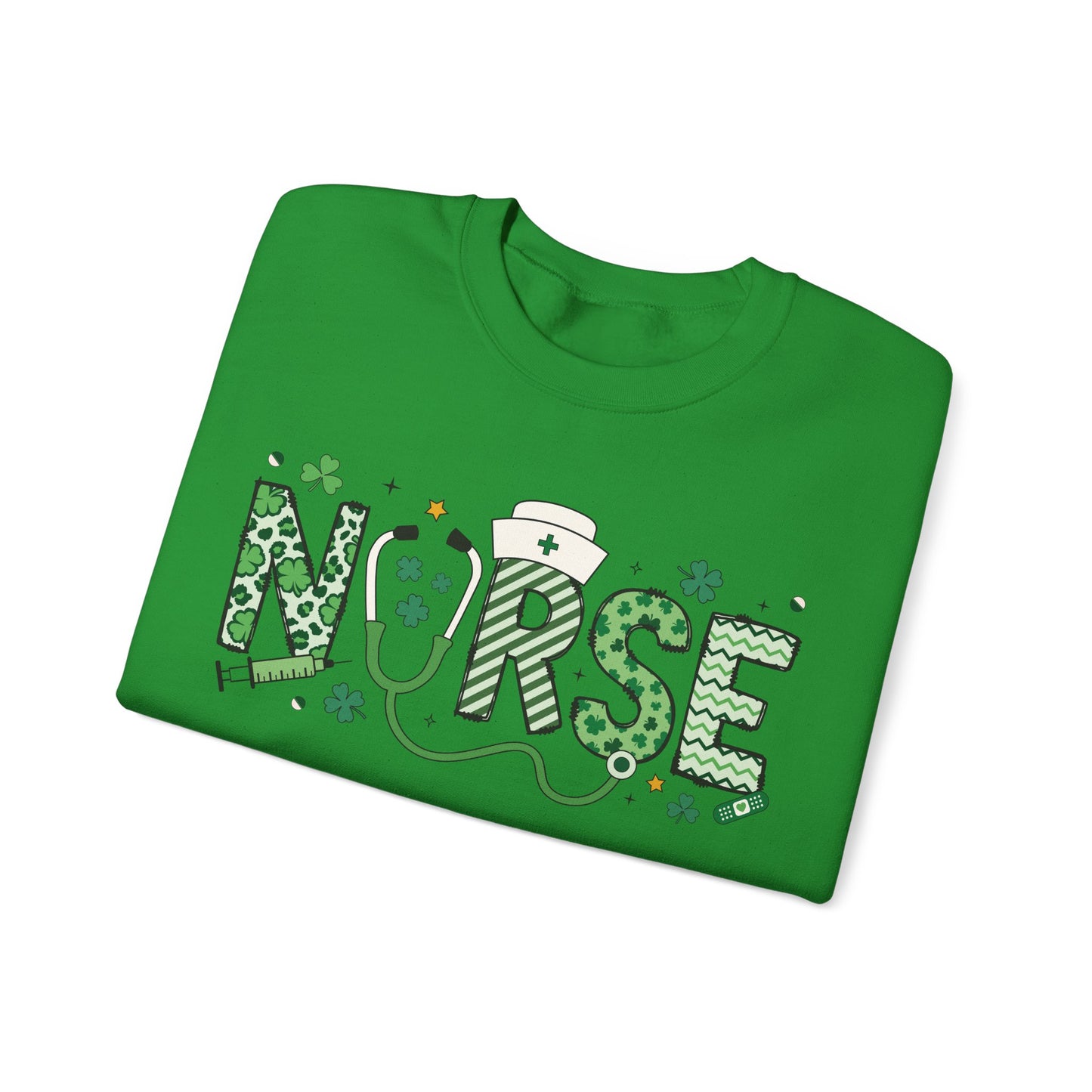 Festive Nurse St. Patricks Day Sweatshirt,  RN sweatershirt, ER Nurse, NICU Nurse, PICU nurse, clover, lucky nurse sweatshirt.