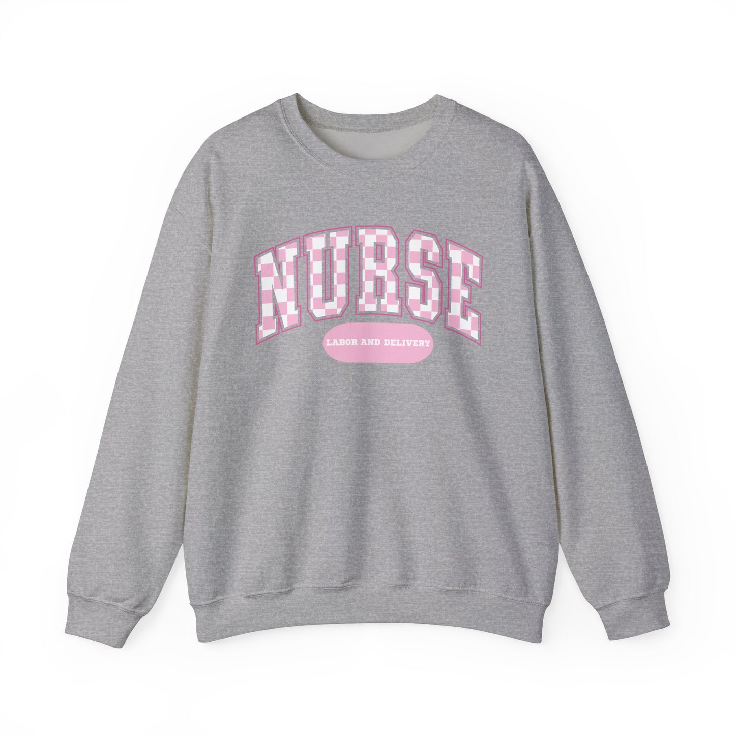 Retro Checkered Labor and Delivery Varsity Letter Nurse Sweatshirt, Comfy Gildan Sweatshirt