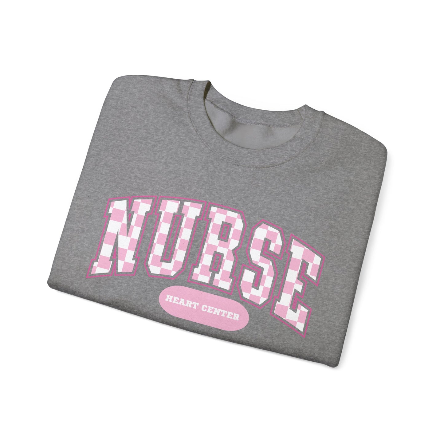 Retro Checkered Heart Center Varsity Letter Nurse Sweatshirt, Comfy Gildan Sweatshirt