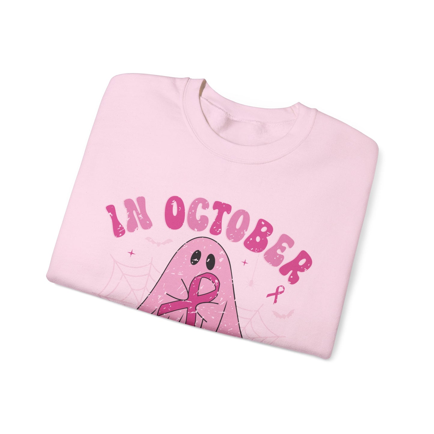 Cute Breast Cancer Awareness Ghost Sweatshirt, In October We Wear Pink, cozy sweatshirt to support breast cancer