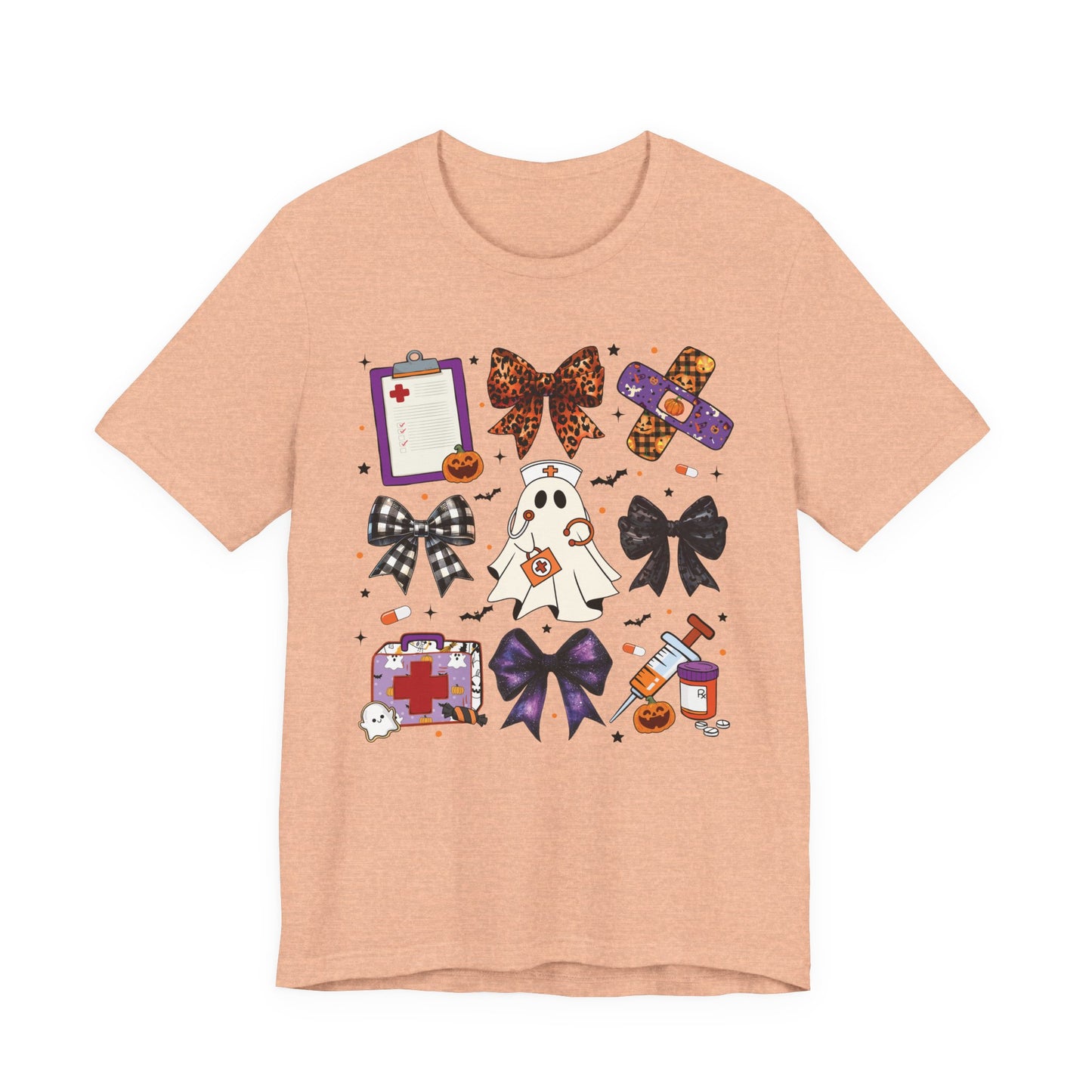 Cute fun coquette Halloween nurse shirt, fall shirt, ghost nurse shirt , emergency nurse, RN Halloween shirt , comfort colors shirt, ER RN, medical shirt