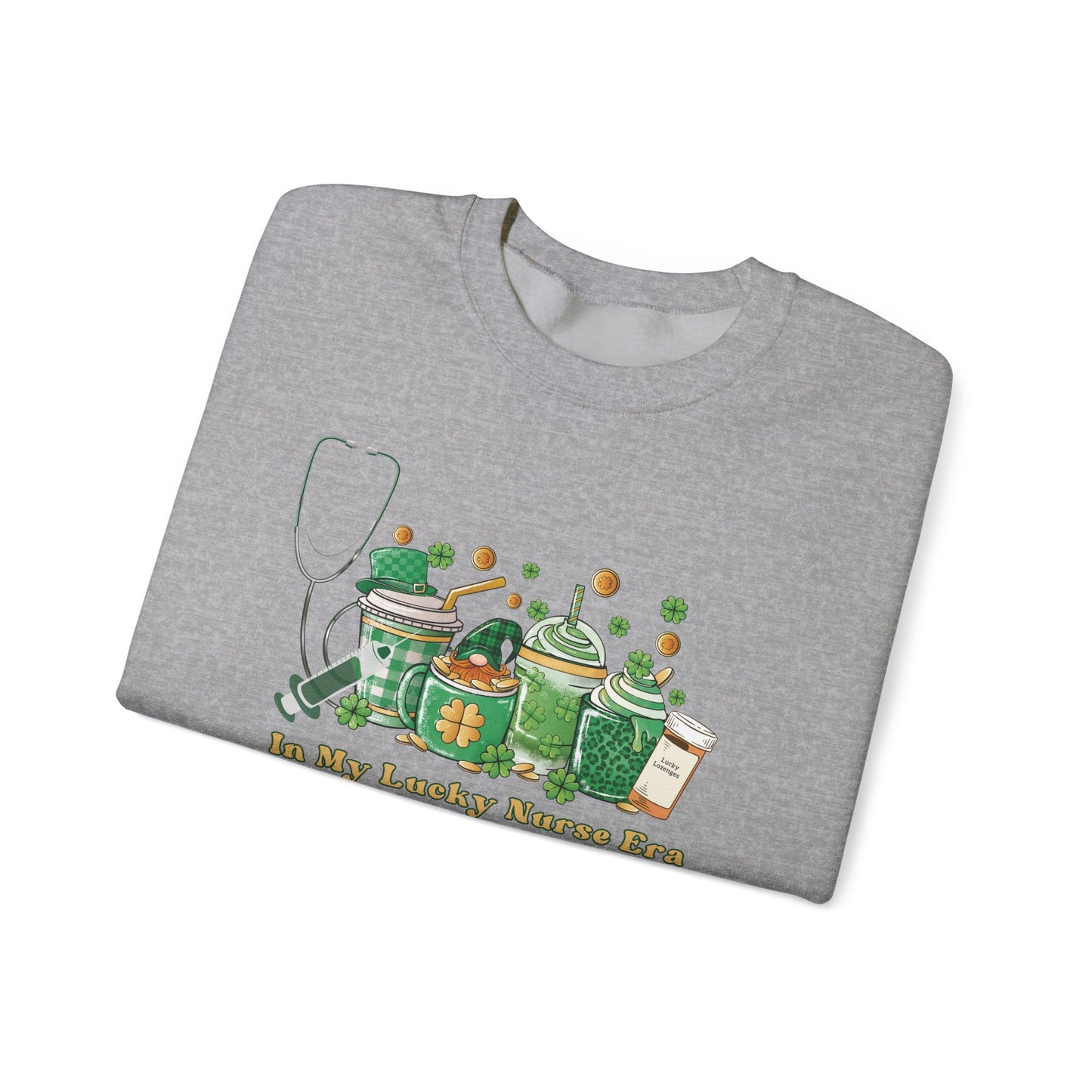 Nurse St. Patricks Sweatshirt , In my lucky Nurse Era, coffee, stethoscope, shots sweatshirt.