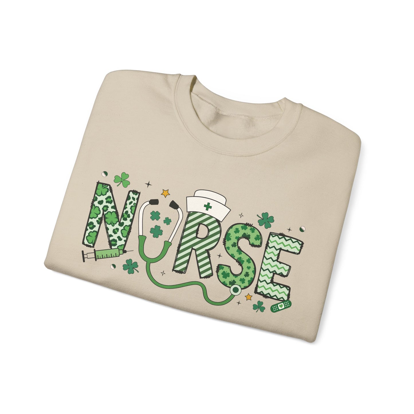 Festive Nurse St. Patricks Day Sweatshirt,  RN sweatershirt, ER Nurse, NICU Nurse, PICU nurse, clover, lucky nurse sweatshirt.