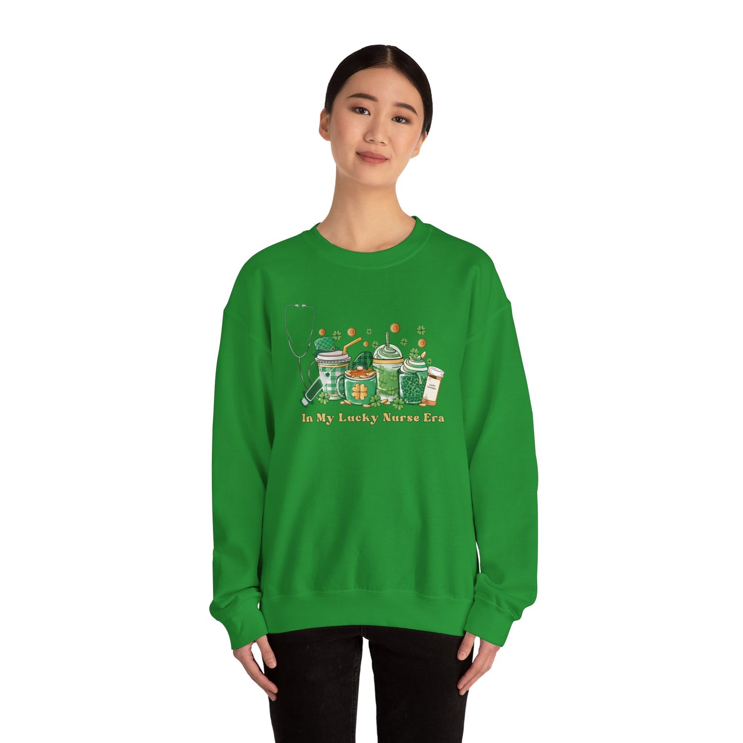 Nurse St. Patricks Sweatshirt , In my lucky Nurse Era, coffee, stethoscope, shots sweatshirt.