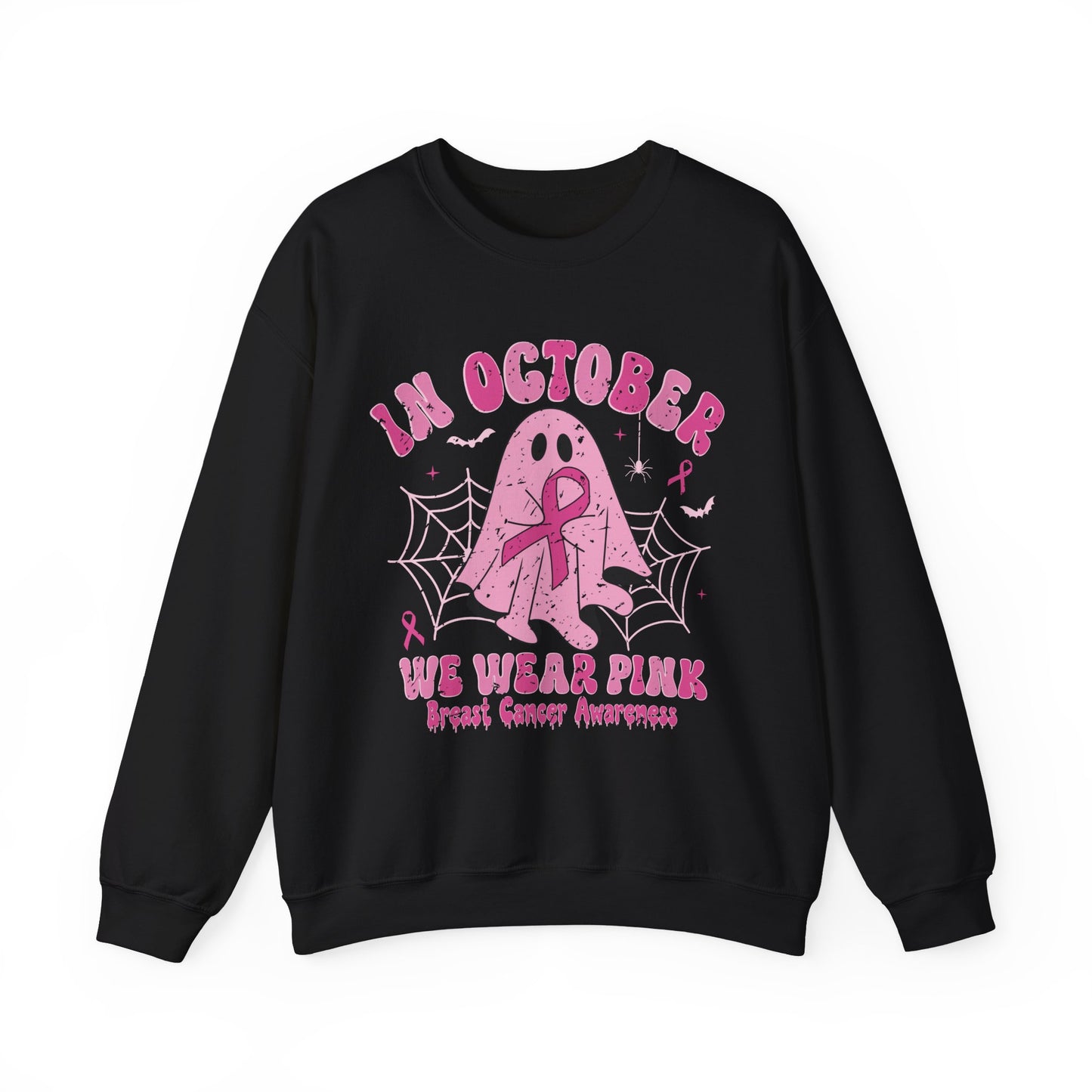 Cute Breast Cancer Awareness Ghost Sweatshirt, In October We Wear Pink, cozy sweatshirt to support breast cancer