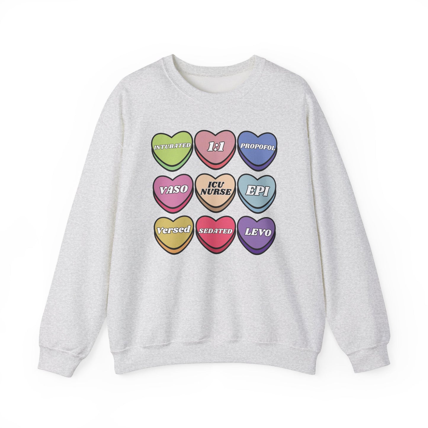 ICU Nurse Valentine’s Day Sweatshirt, Cute Candy Heart NICU Sayings, match your coworkers this Valentine’s Day