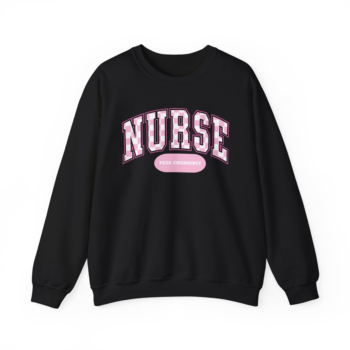 Retro Checkered Peds Emergency Varsity Letter Nurse Sweatshirt