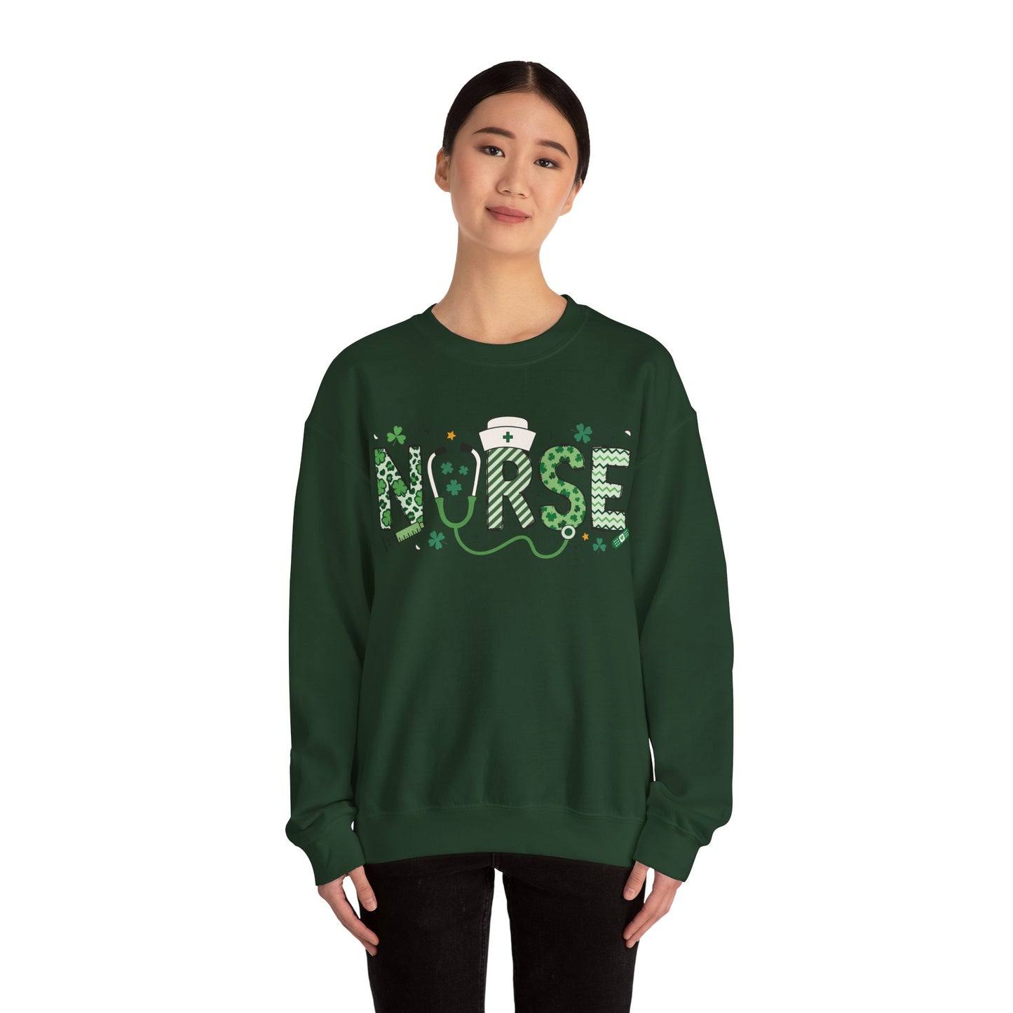 Festive Nurse St. Patricks Day Sweatshirt,  RN sweatershirt, ER Nurse, NICU Nurse, PICU nurse, clover, lucky nurse sweatshirt.