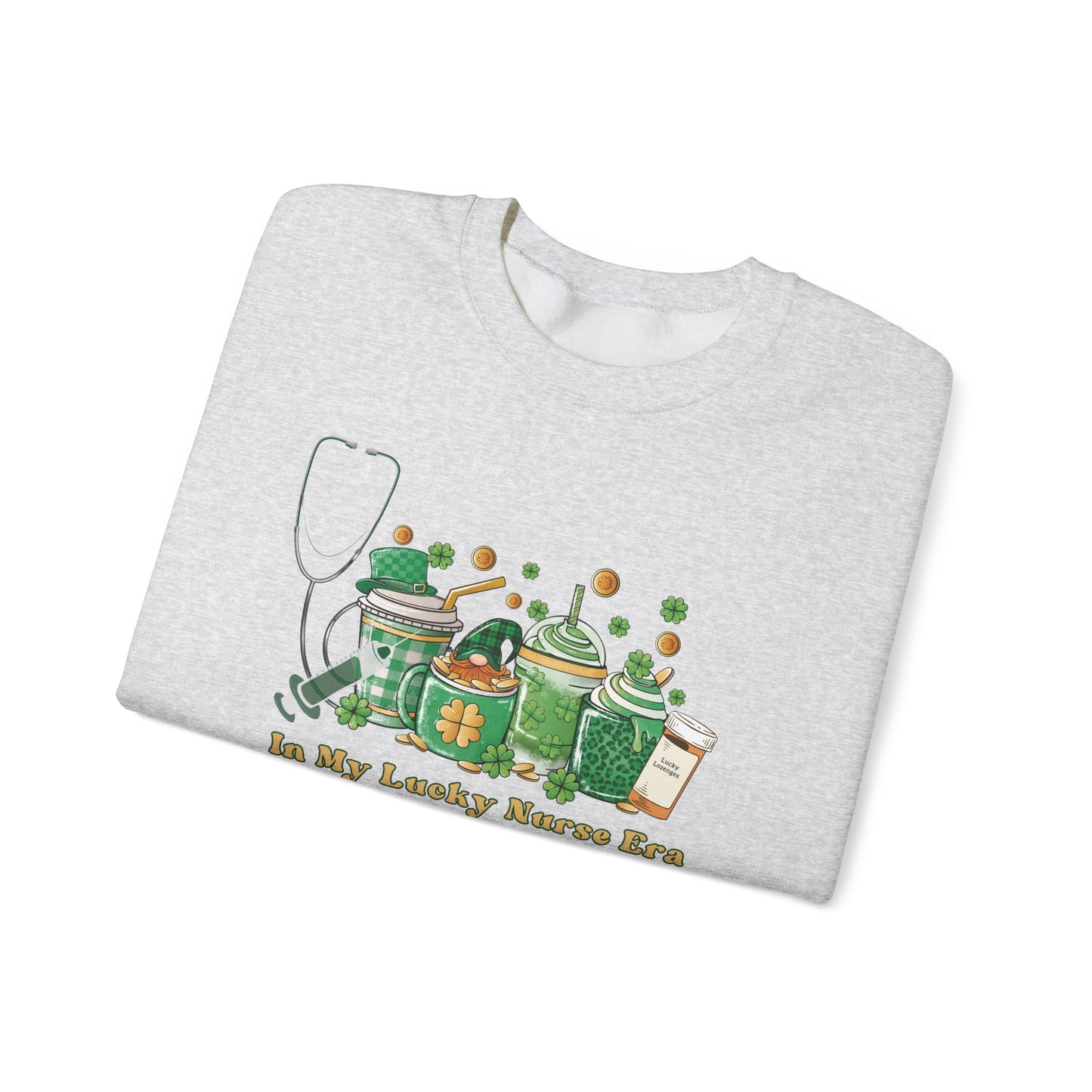 Nurse St. Patricks Sweatshirt , In my lucky Nurse Era, coffee, stethoscope, shots sweatshirt.
