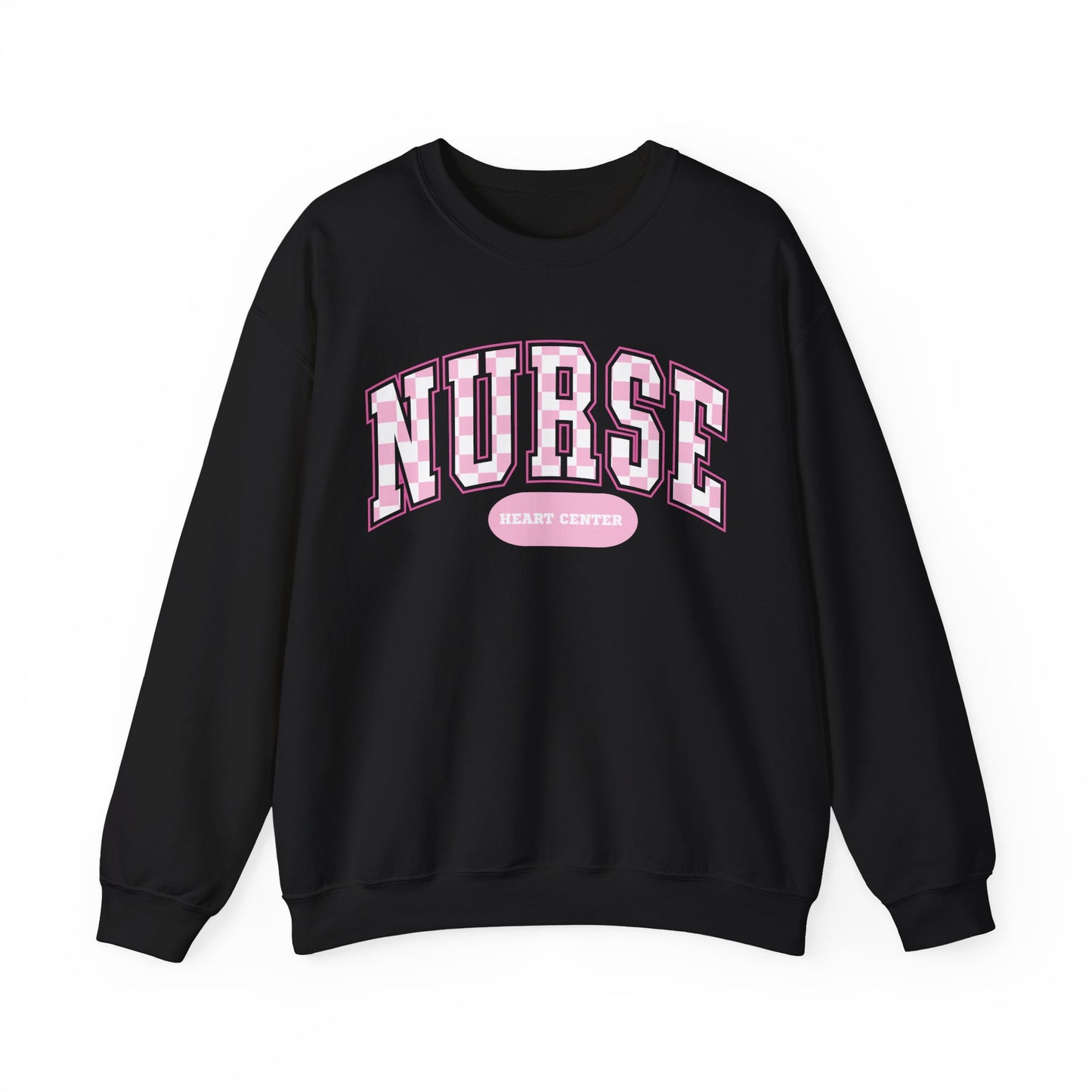 Retro Checkered Heart Center Varsity Letter Nurse Sweatshirt, Comfy Gildan Sweatshirt