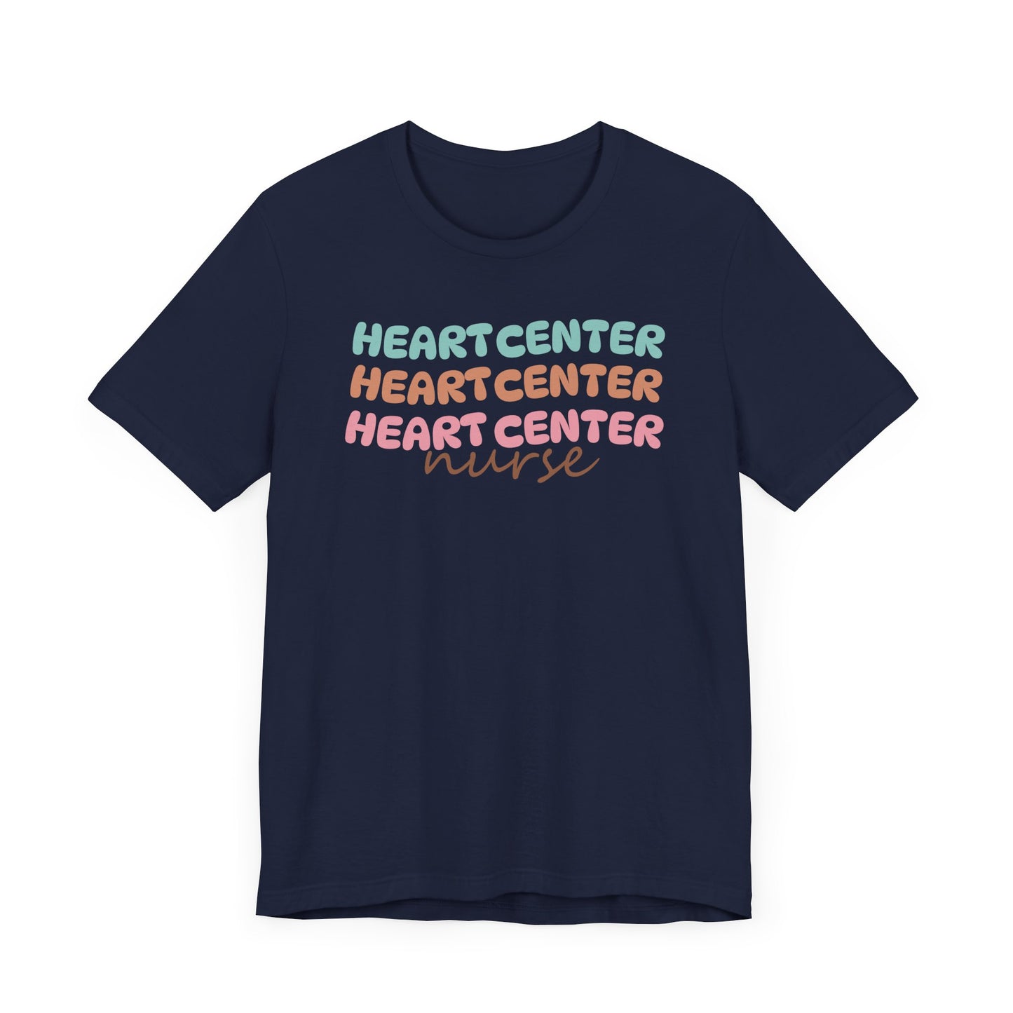 Rainbow Heart Center Bella Canvas Tshirt, multicolor tshirt perfect for work or out.