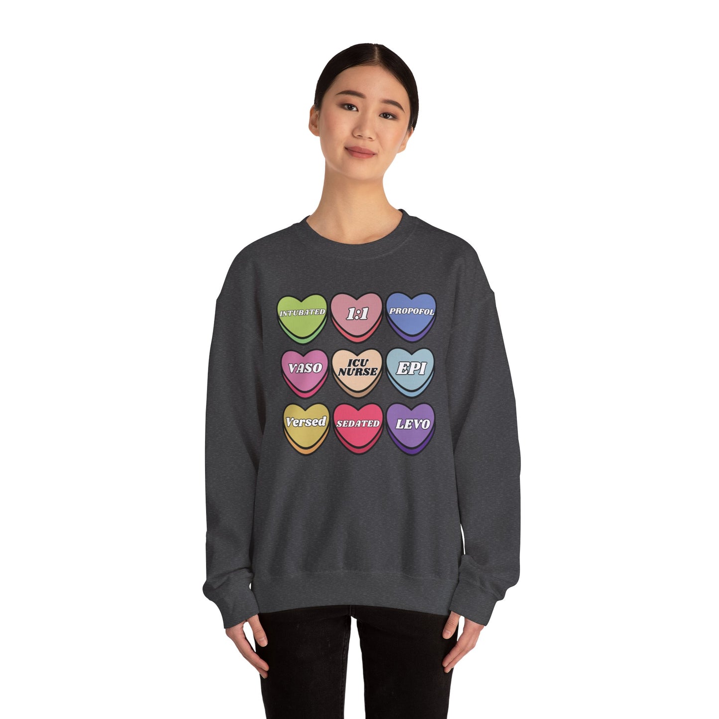 ICU Nurse Valentine’s Day Sweatshirt, Cute Candy Heart NICU Sayings, match your coworkers this Valentine’s Day