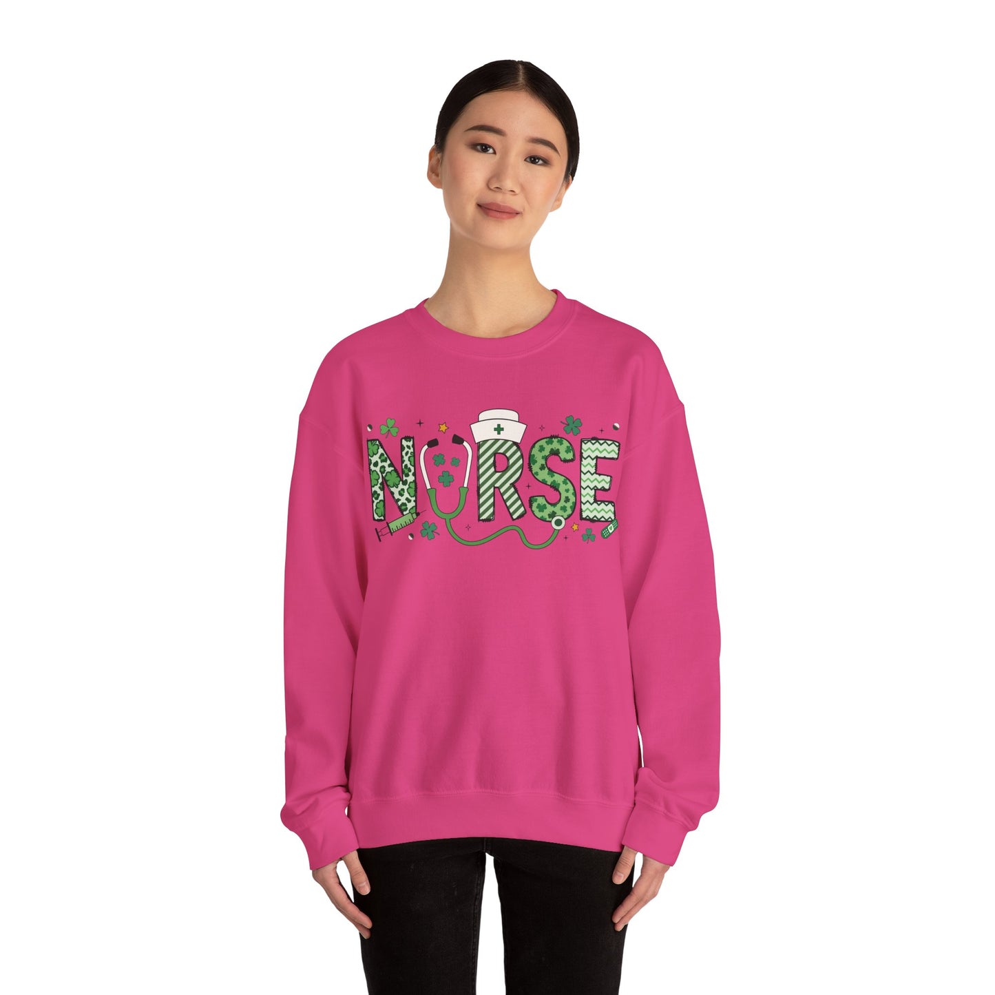 Festive Nurse St. Patricks Day Sweatshirt,  RN sweatershirt, ER Nurse, NICU Nurse, PICU nurse, clover, lucky nurse sweatshirt.