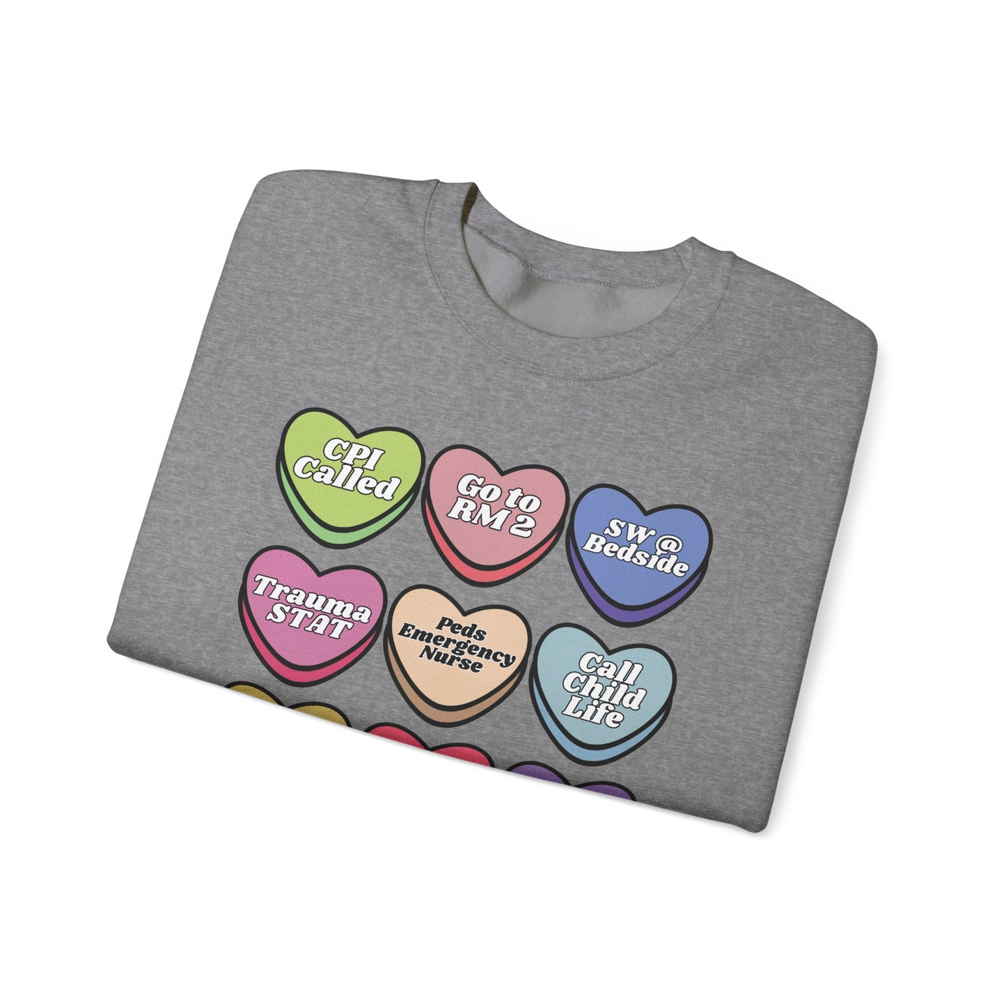 Pediatric ED Candy heart sweatshirt, perfect to match your unit this valentines Day! Gildan cozy sweatshirt