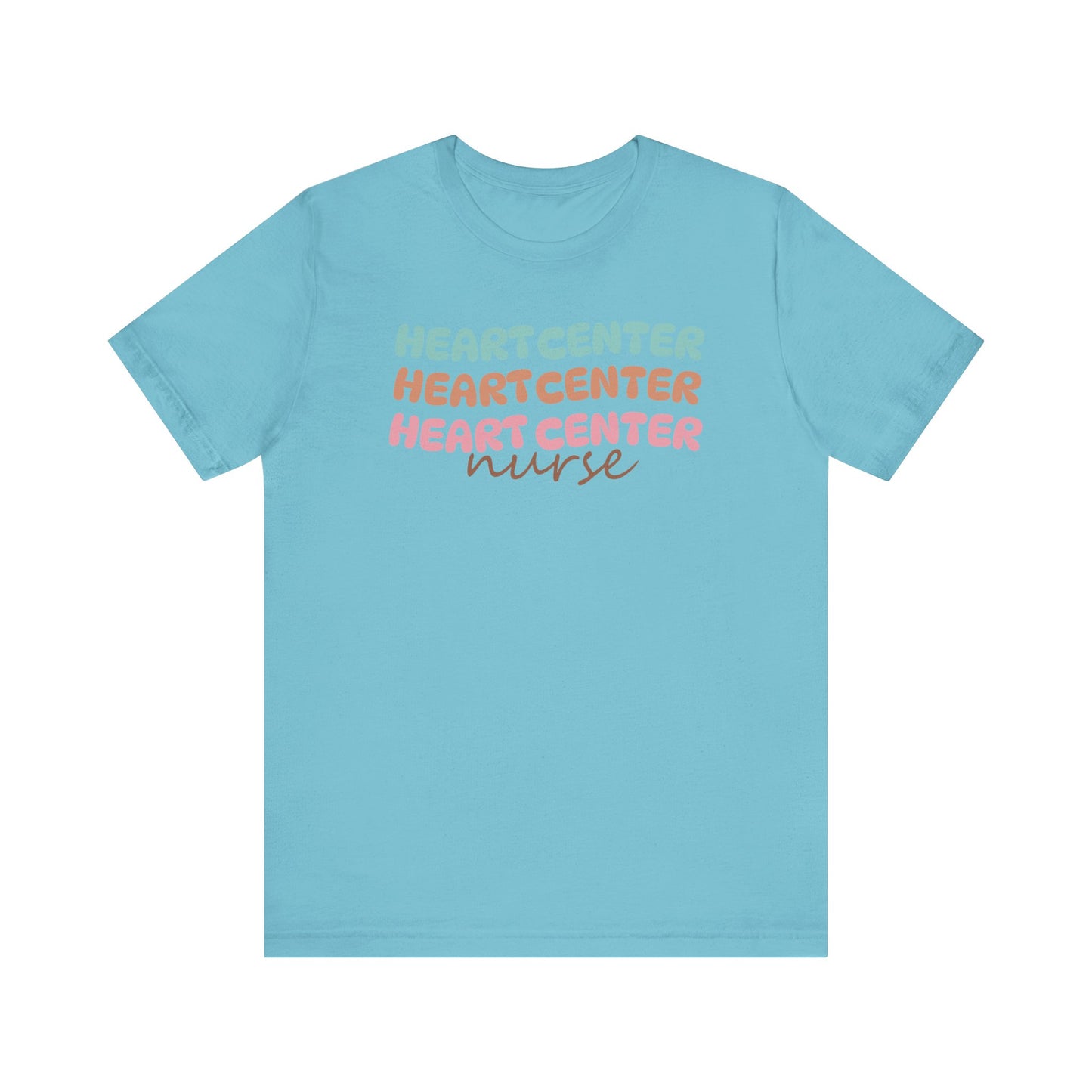 Rainbow Heart Center Bella Canvas Tshirt, multicolor tshirt perfect for work or out.