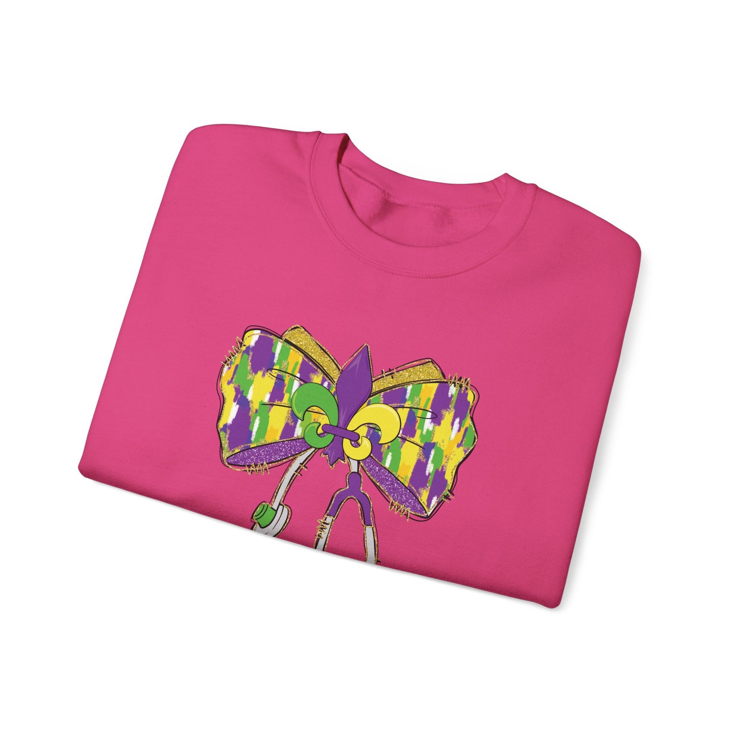Mardi Gras  colorful bow Nurse Gildan Sweatshirt