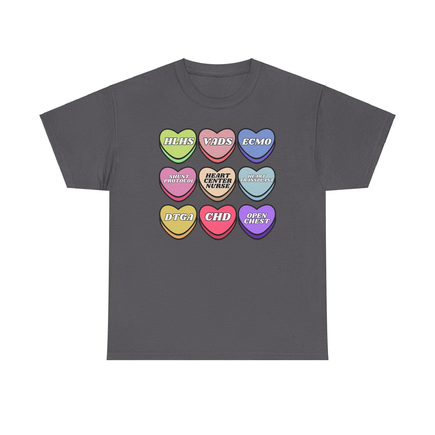 Heart Center Nurse Valentine’s Day Gildan Heavy Cotton T shirt , Cute Candy Heart Sayings, match your coworkers this Valentine’s Day